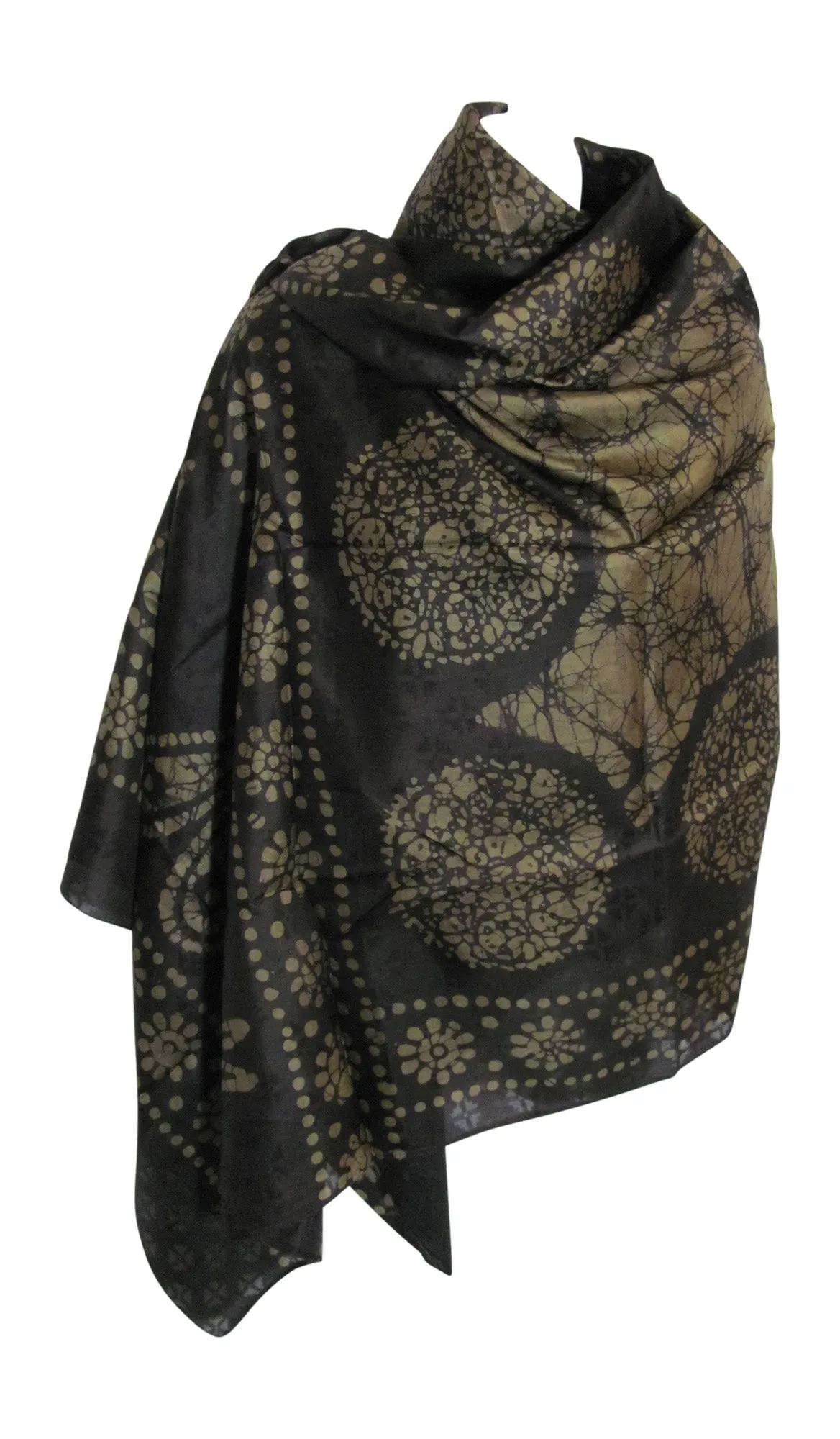 Indian Boho Ethnic Hand Printed Batik Large Pure Silk Scarf Shawl Stole