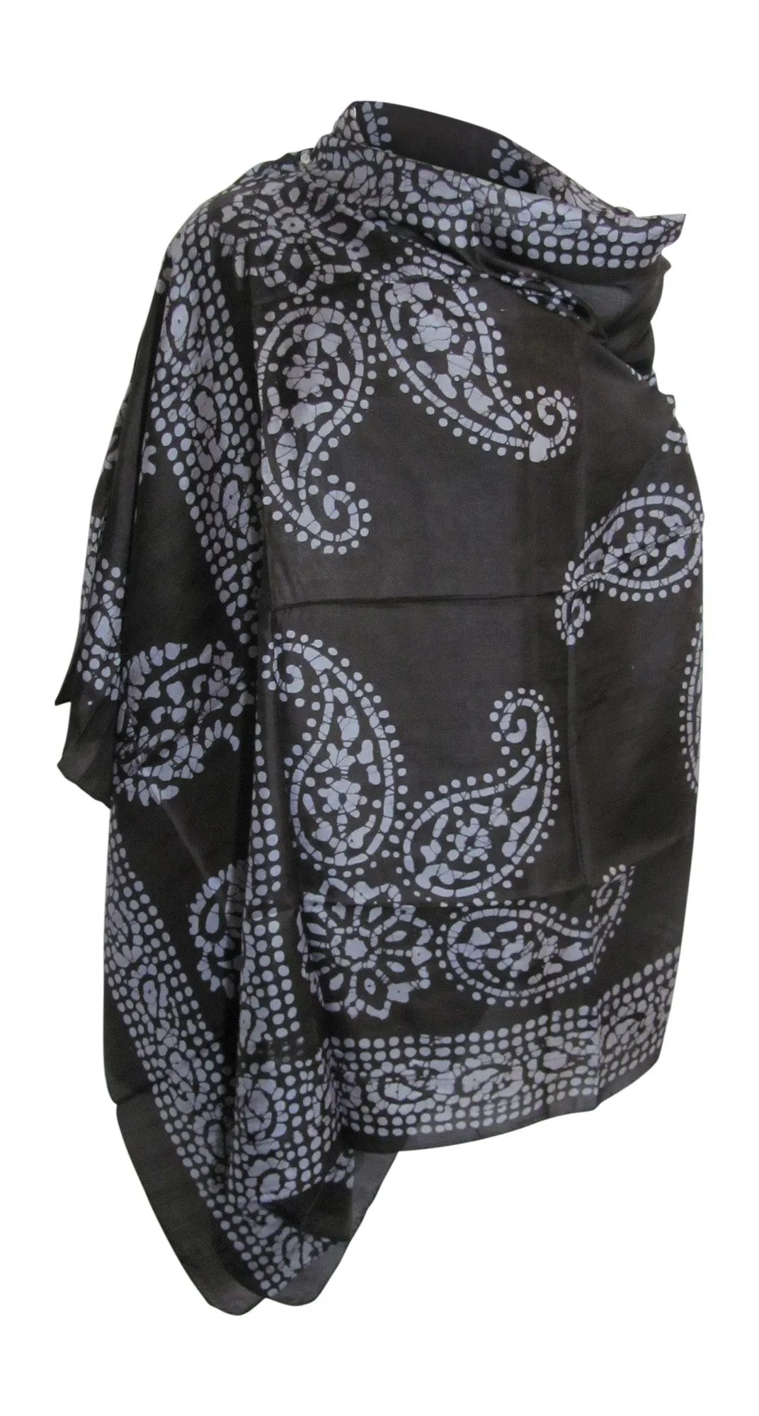 Indian Boho Ethnic Hand Printed Batik Large Pure Silk Scarf Shawl Stole