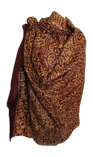 Indian Boho Ethnic Hand Printed Batik Large Pure Silk Scarf Shawl Stole