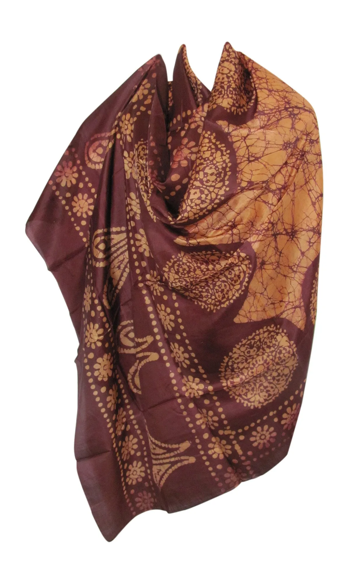 Indian Boho Ethnic Hand Printed Batik Large Pure Silk Scarf Shawl Stole