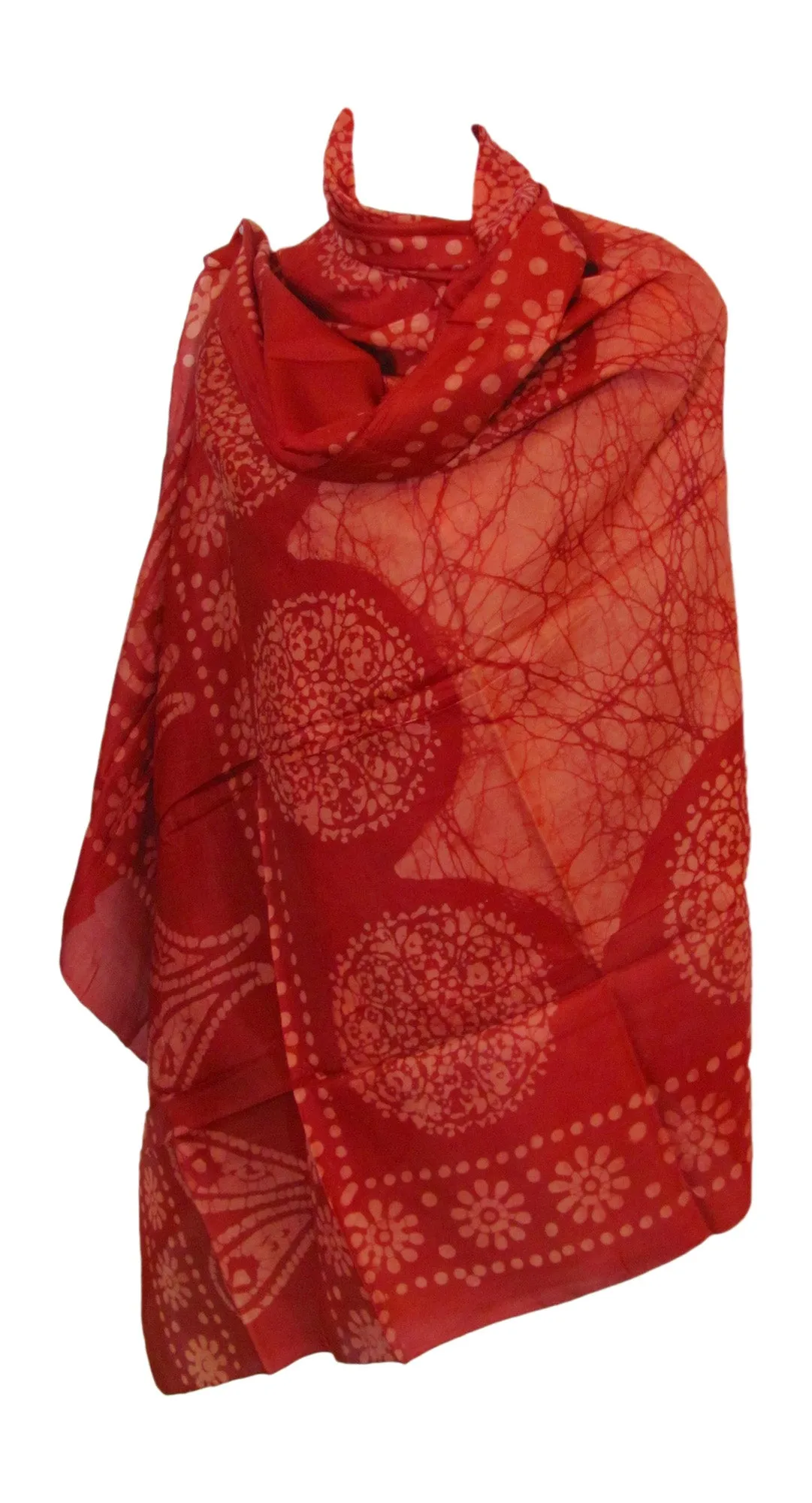 Indian Boho Ethnic Hand Printed Batik Large Pure Silk Scarf Shawl Stole