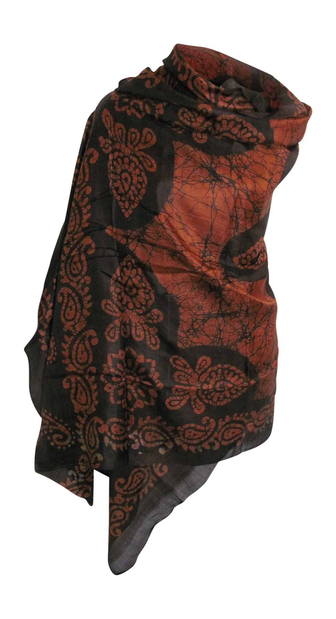 Indian Boho Ethnic Hand Printed Batik Large Pure Silk Scarf Shawl Stole