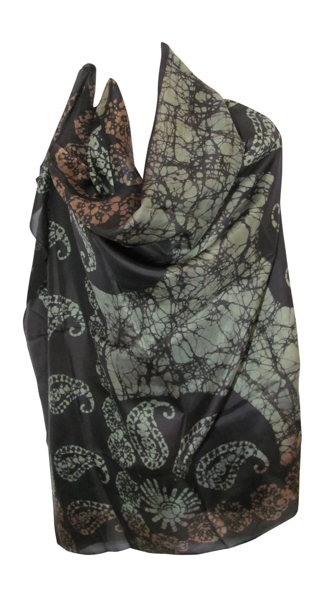 Indian Boho Ethnic Hand Printed Batik Large Pure Silk Scarf Shawl Stole