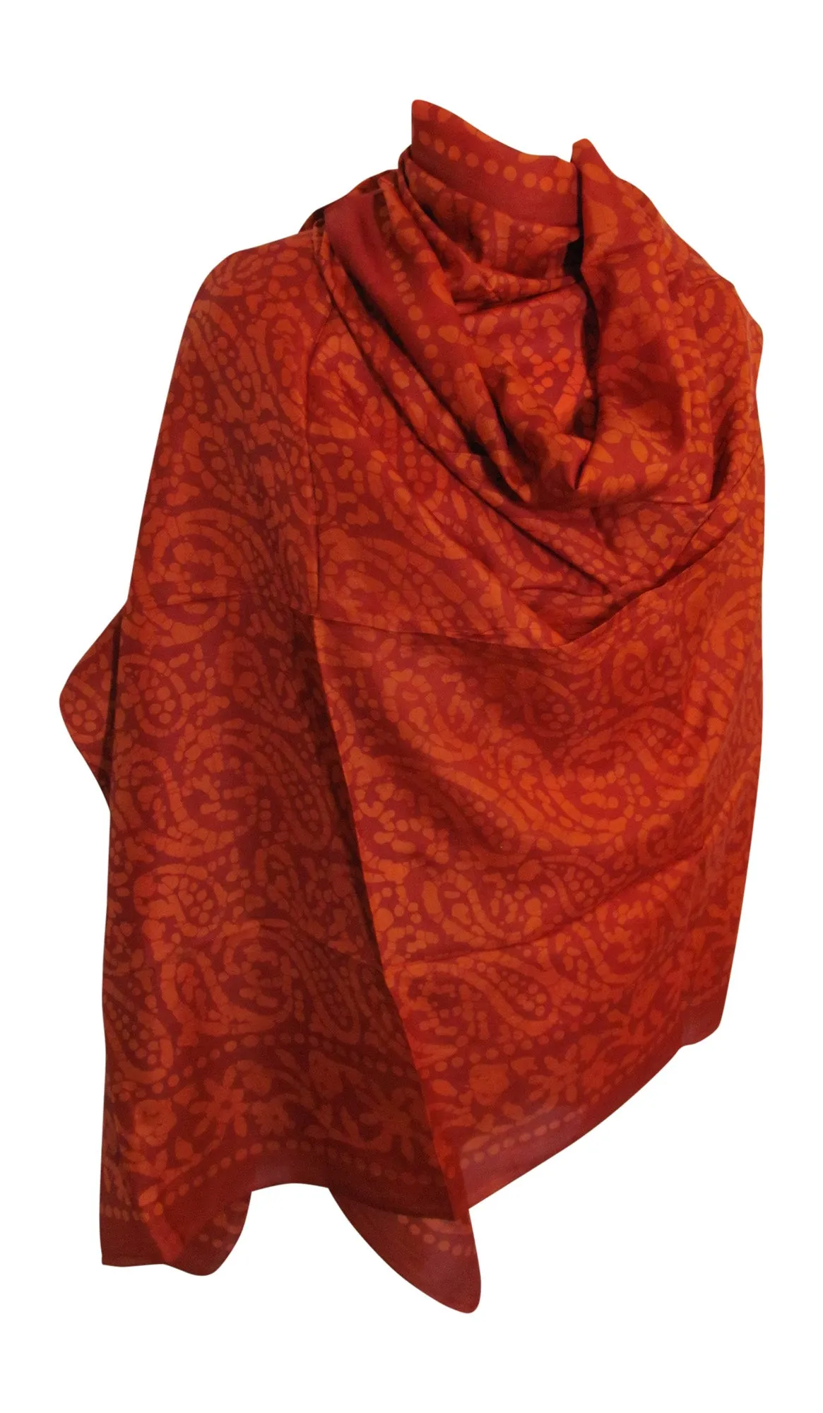 Indian Boho Ethnic Hand Printed Batik Large Pure Silk Scarf Shawl Stole