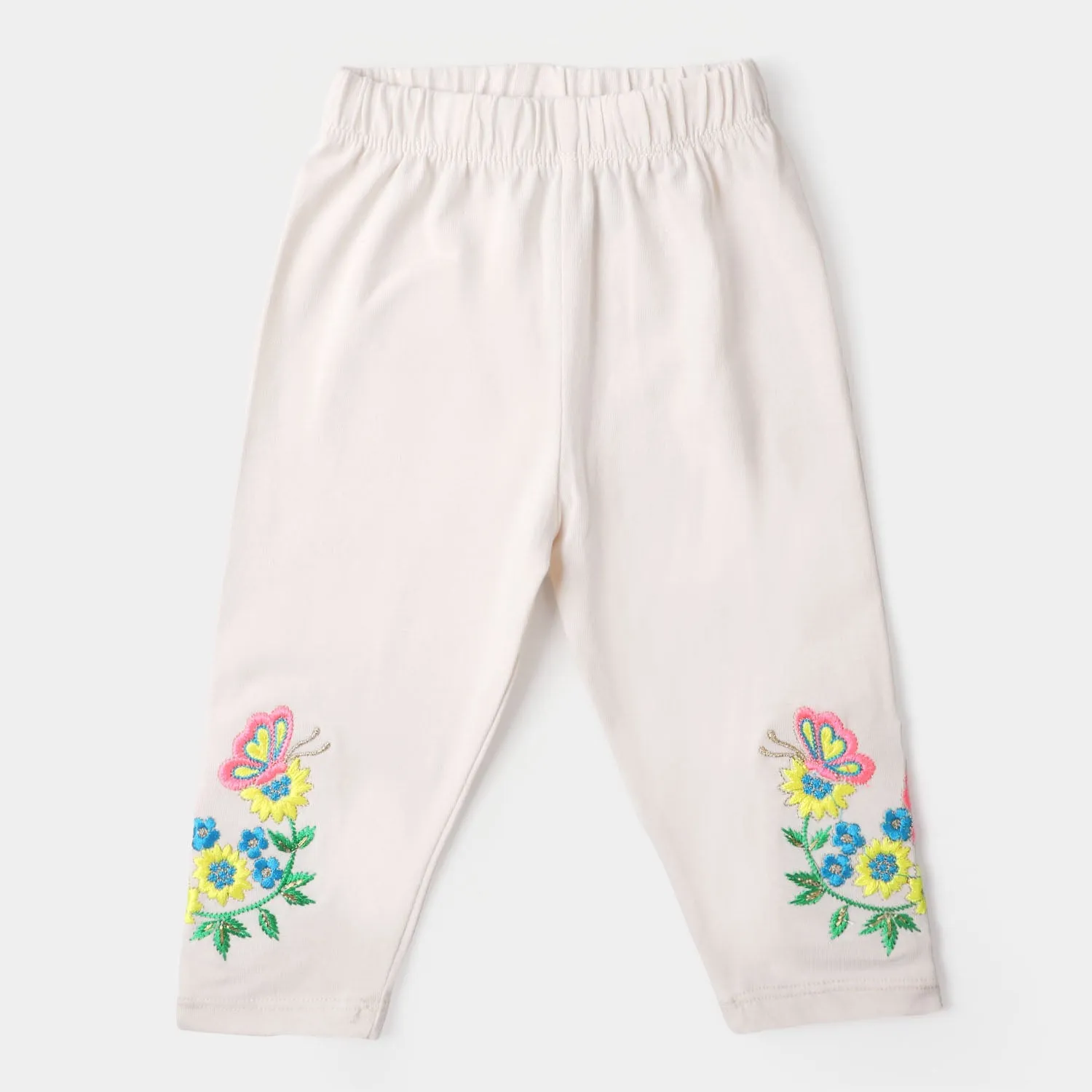 Infant Girls Embroidered Tights Butterfly - Butter Cream