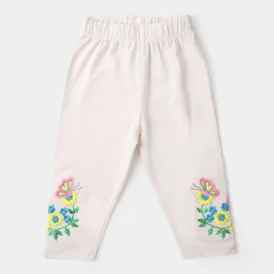 Infant Girls Embroidered Tights Butterfly - Butter Cream