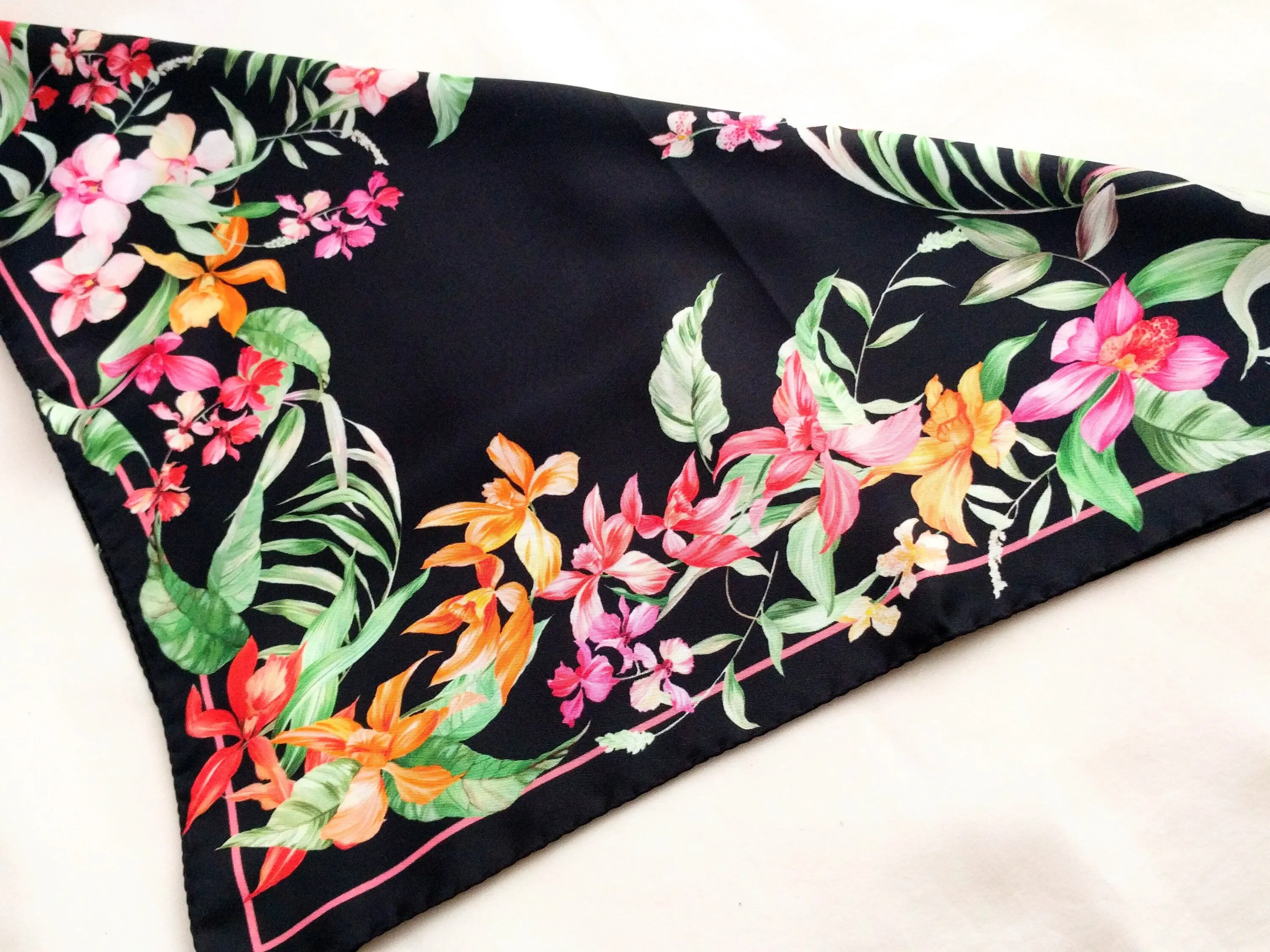 Italian silk scarf - small size Como silk scarf  - Made in Italy - Black silk scarf
