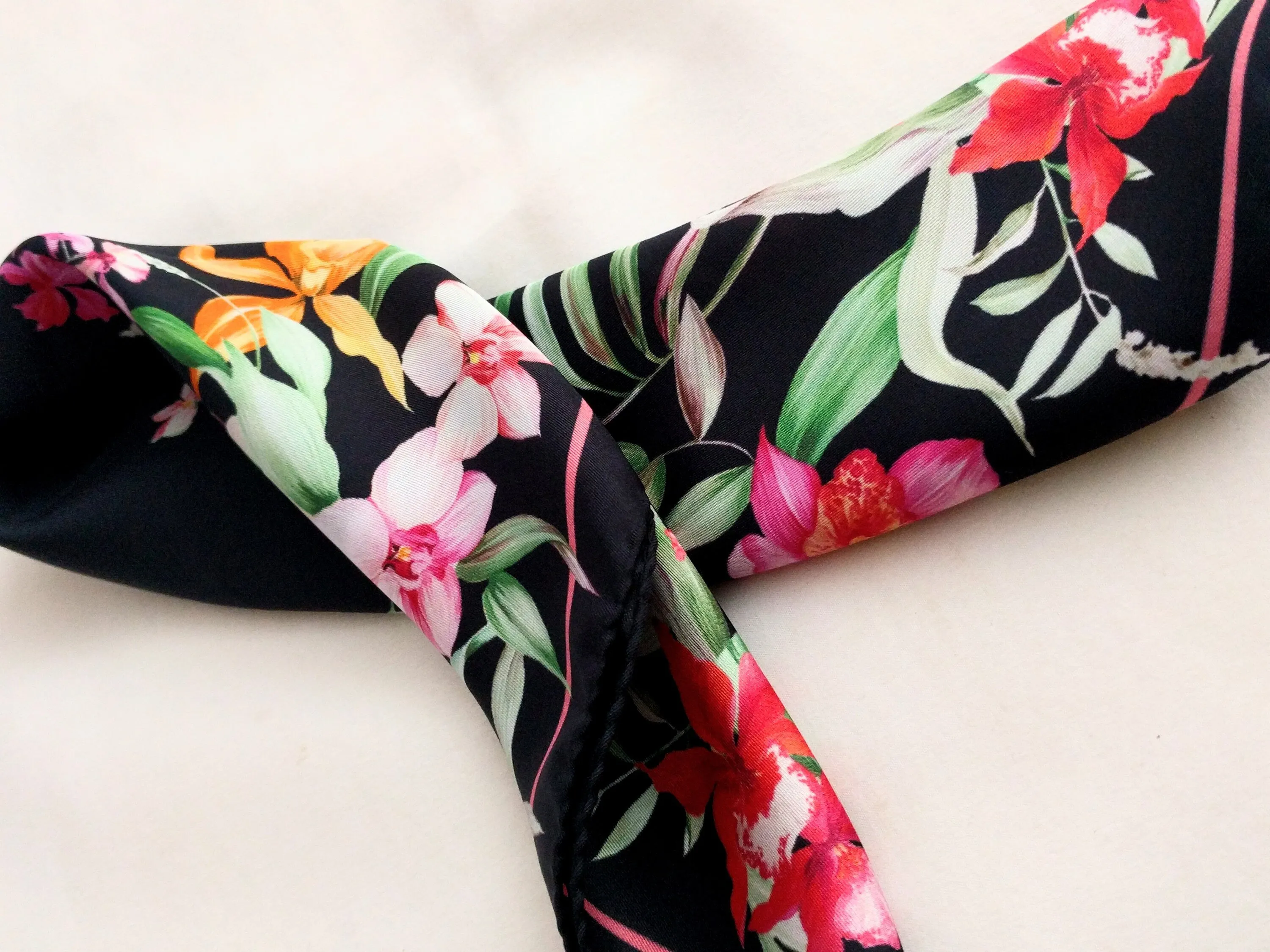 Italian silk scarf - small size Como silk scarf  - Made in Italy - Black silk scarf