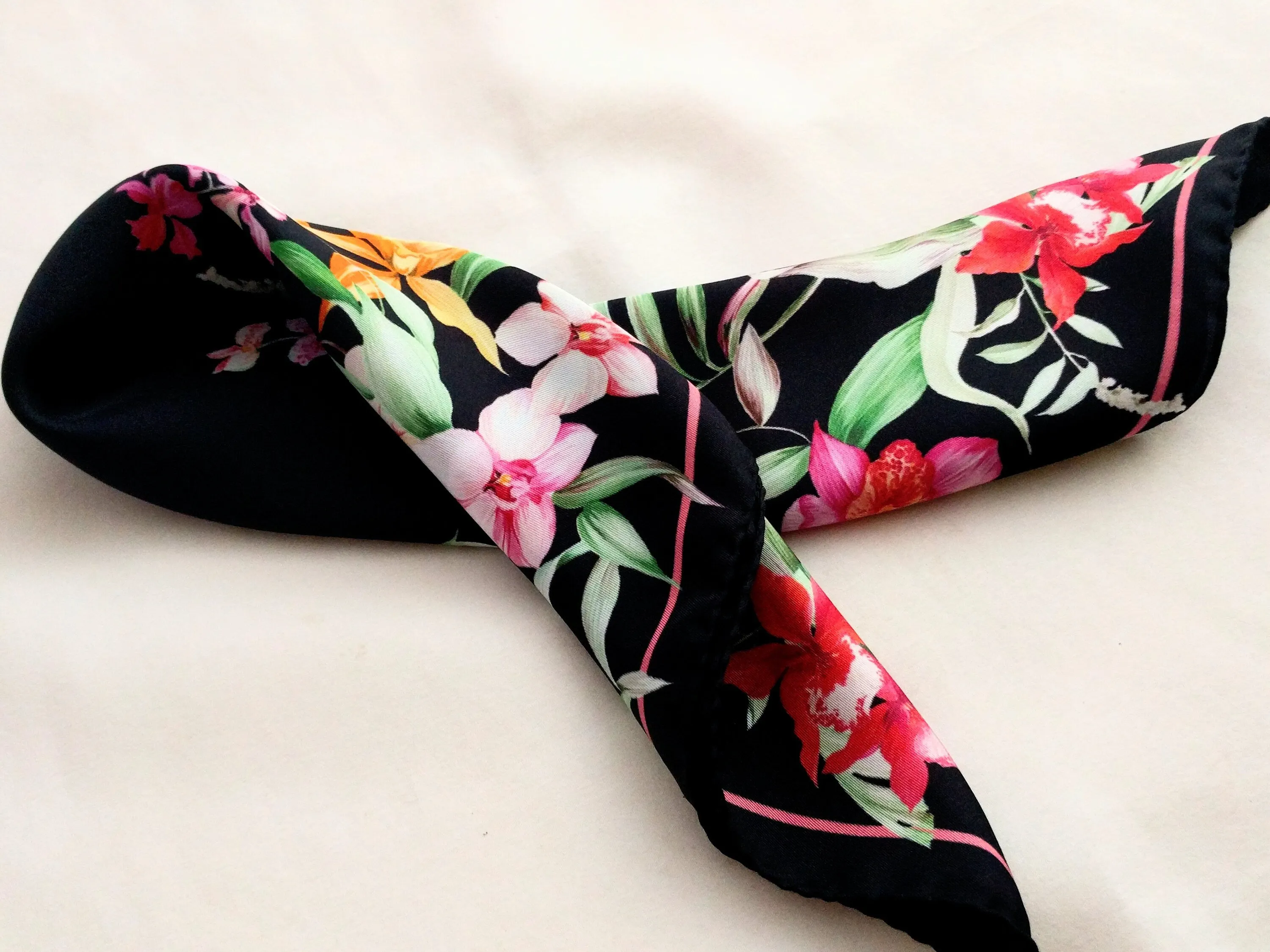 Italian silk scarf - small size Como silk scarf  - Made in Italy - Black silk scarf