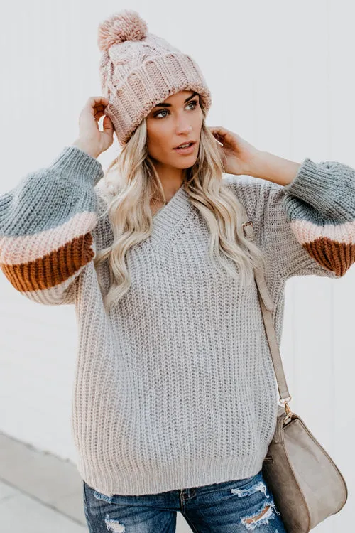 It's Chilly Out V-Neck Striped Knit Sweater