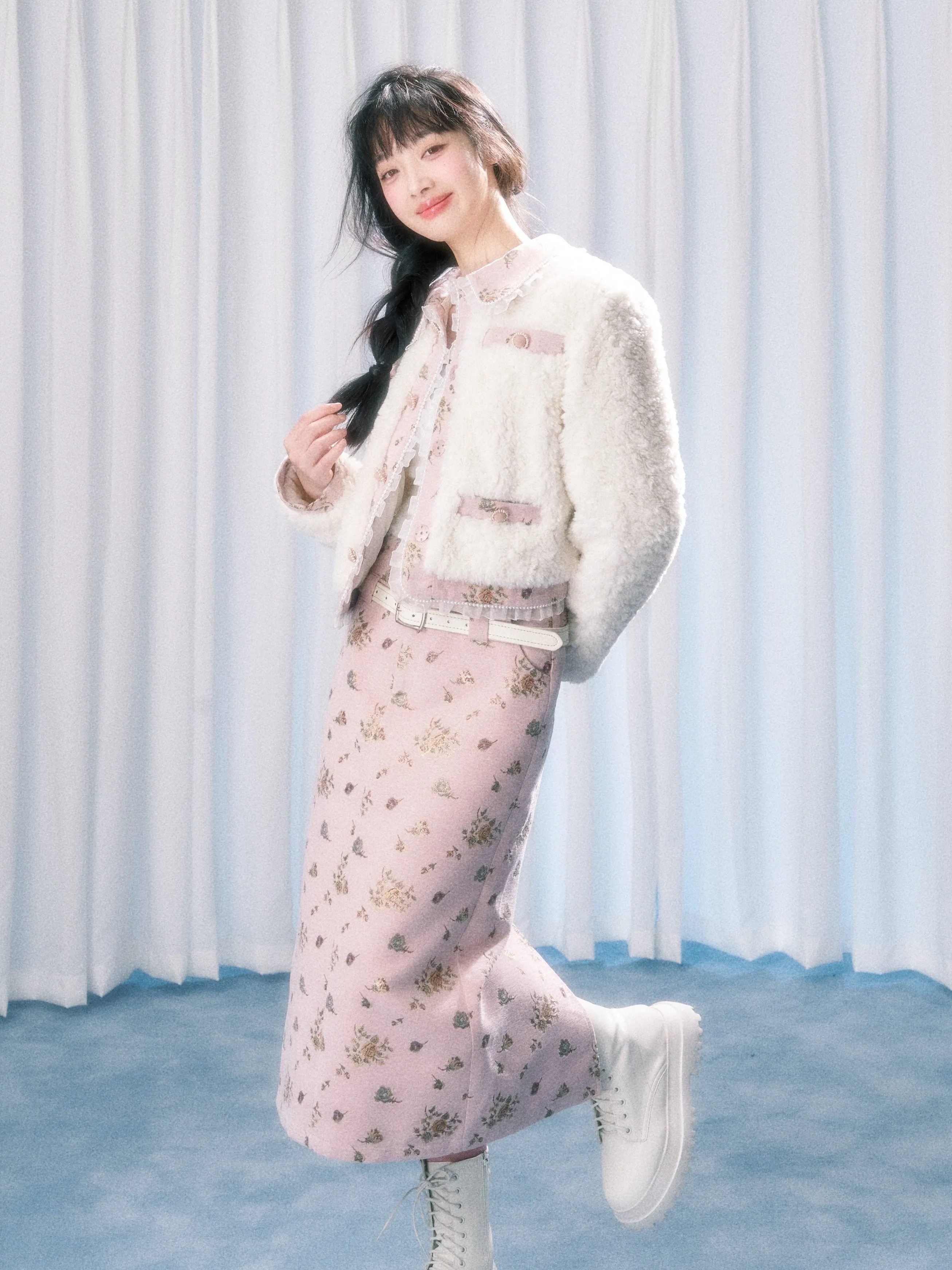Jacquard Splicing Short Coat & Skirt