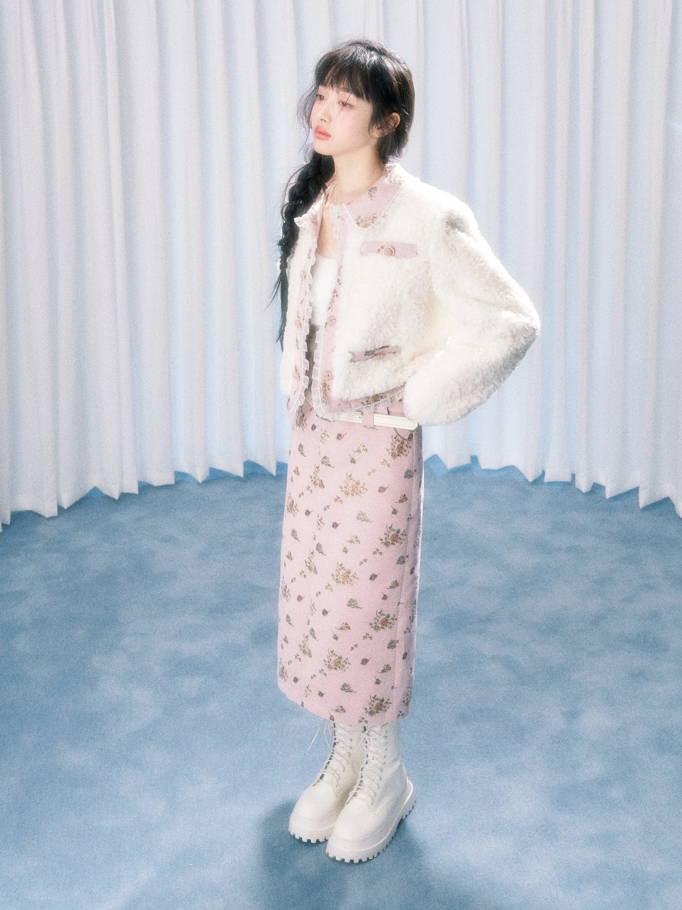 Jacquard Splicing Short Coat & Skirt