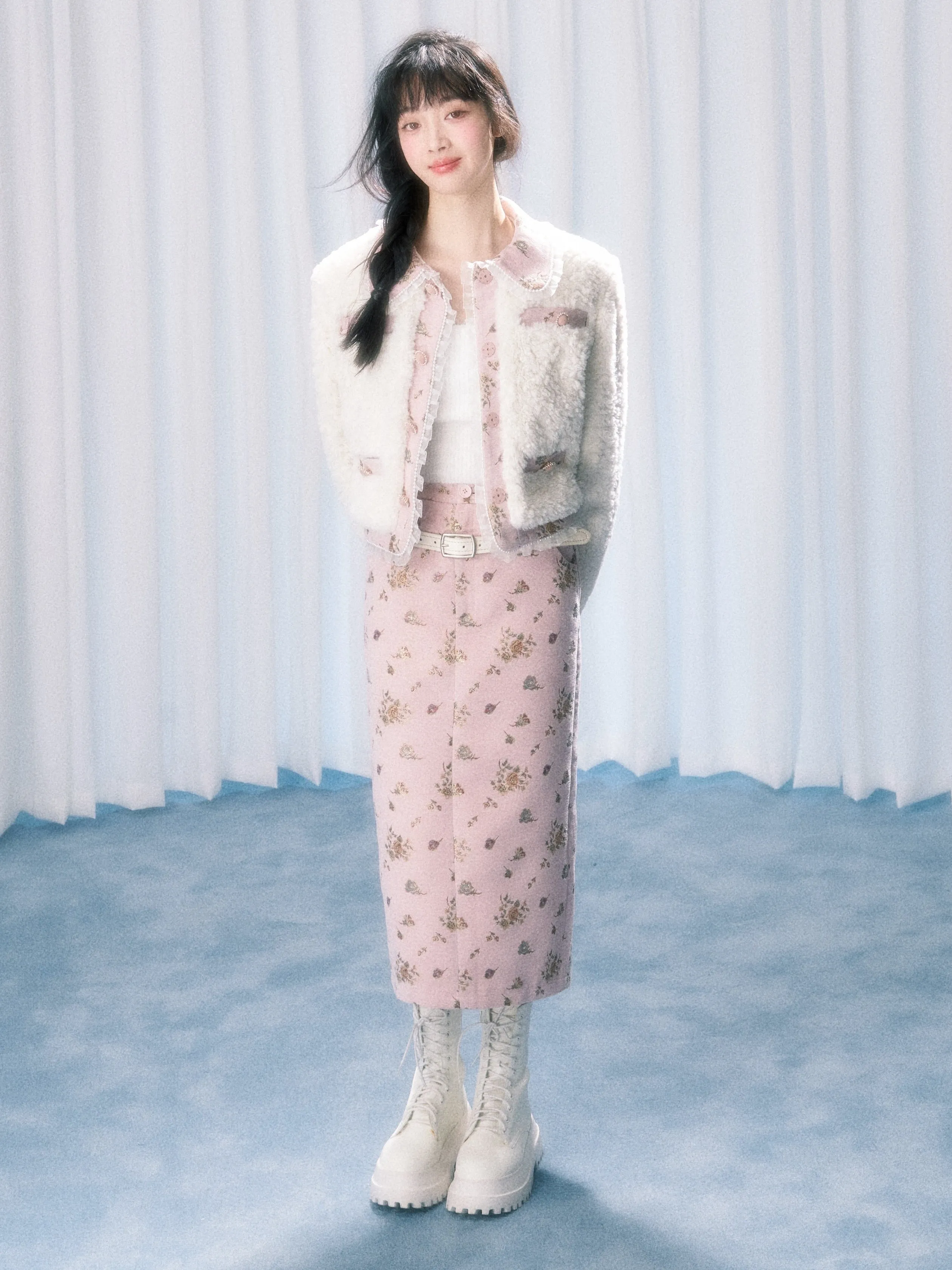 Jacquard Splicing Short Coat & Skirt