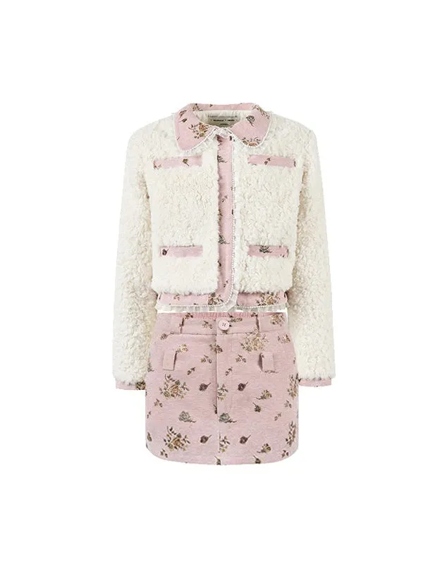 Jacquard Splicing Short Coat & Skirt