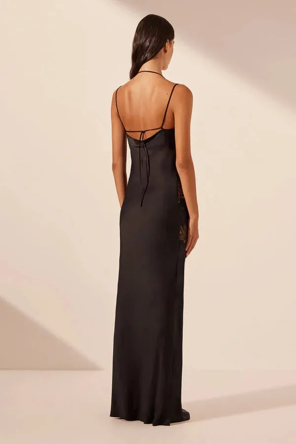 Jamila Lace Panelled Maxi Dress - Black