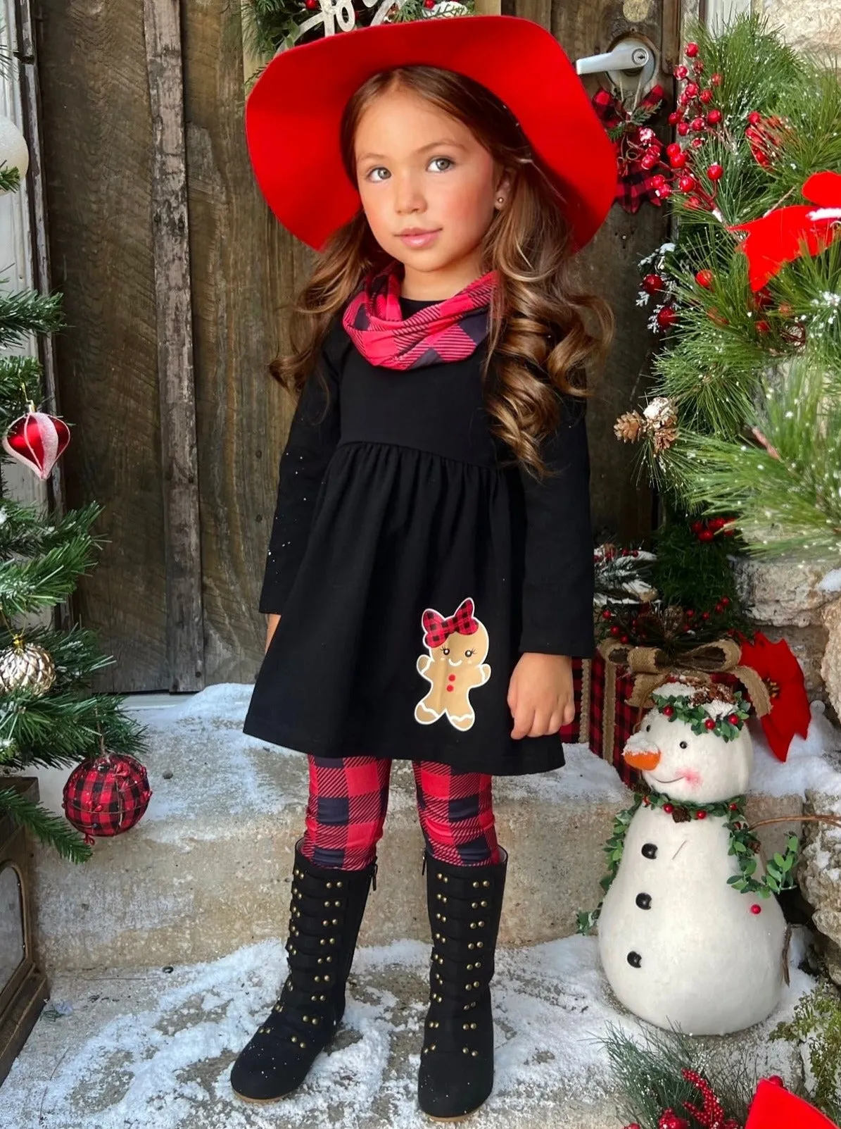 Jolliest Gingerbread Man Top and Plaid Legging Set