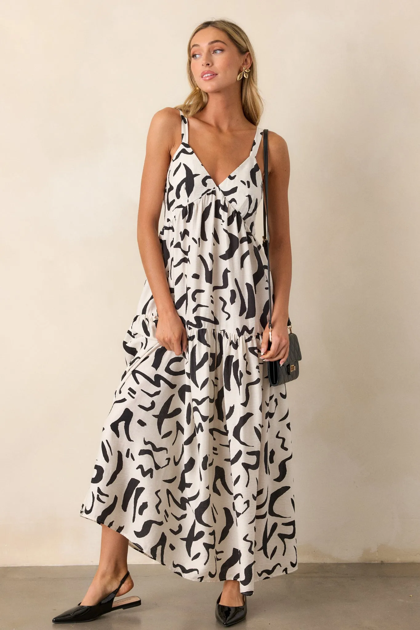 Just Having Fun White Abstract Maxi Dress