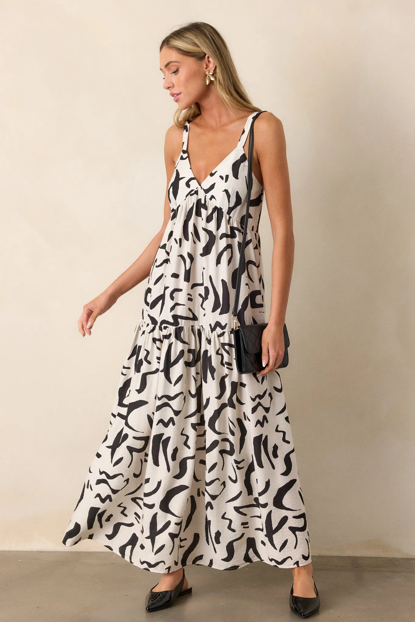 Just Having Fun White Abstract Maxi Dress