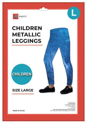 Kids Light Blue Metallic Leggings - Large