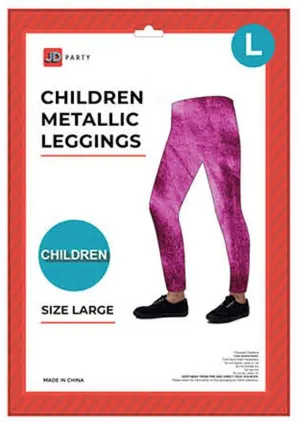 Kids Pink Metallic Leggings - Large