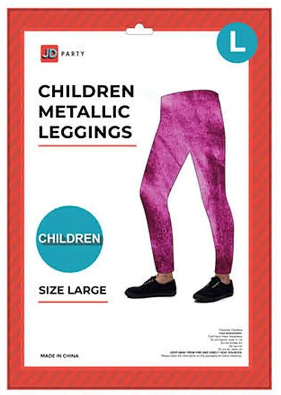 Kids Pink Metallic Leggings - Large