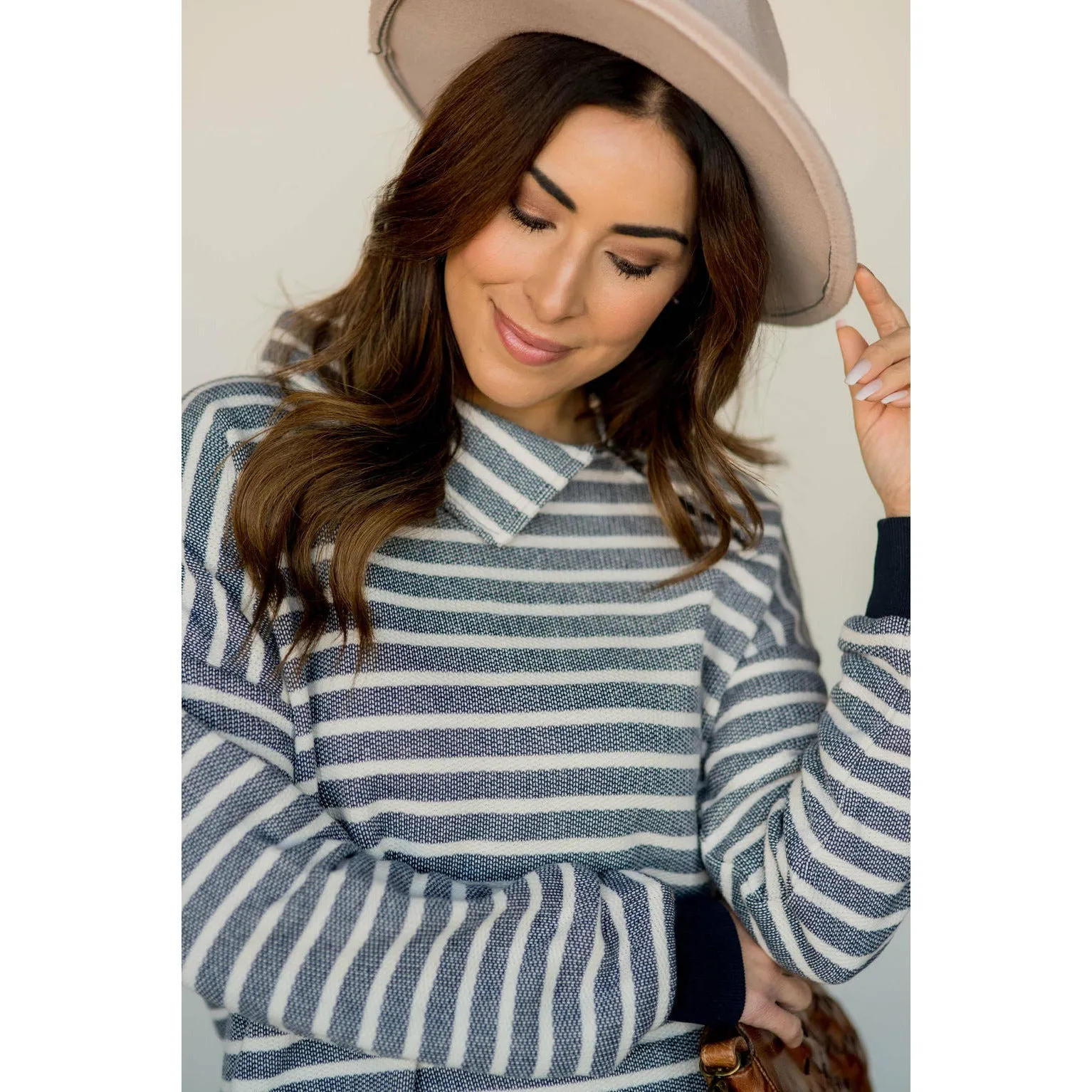 Knit Stripe Neck Zipper Sweater