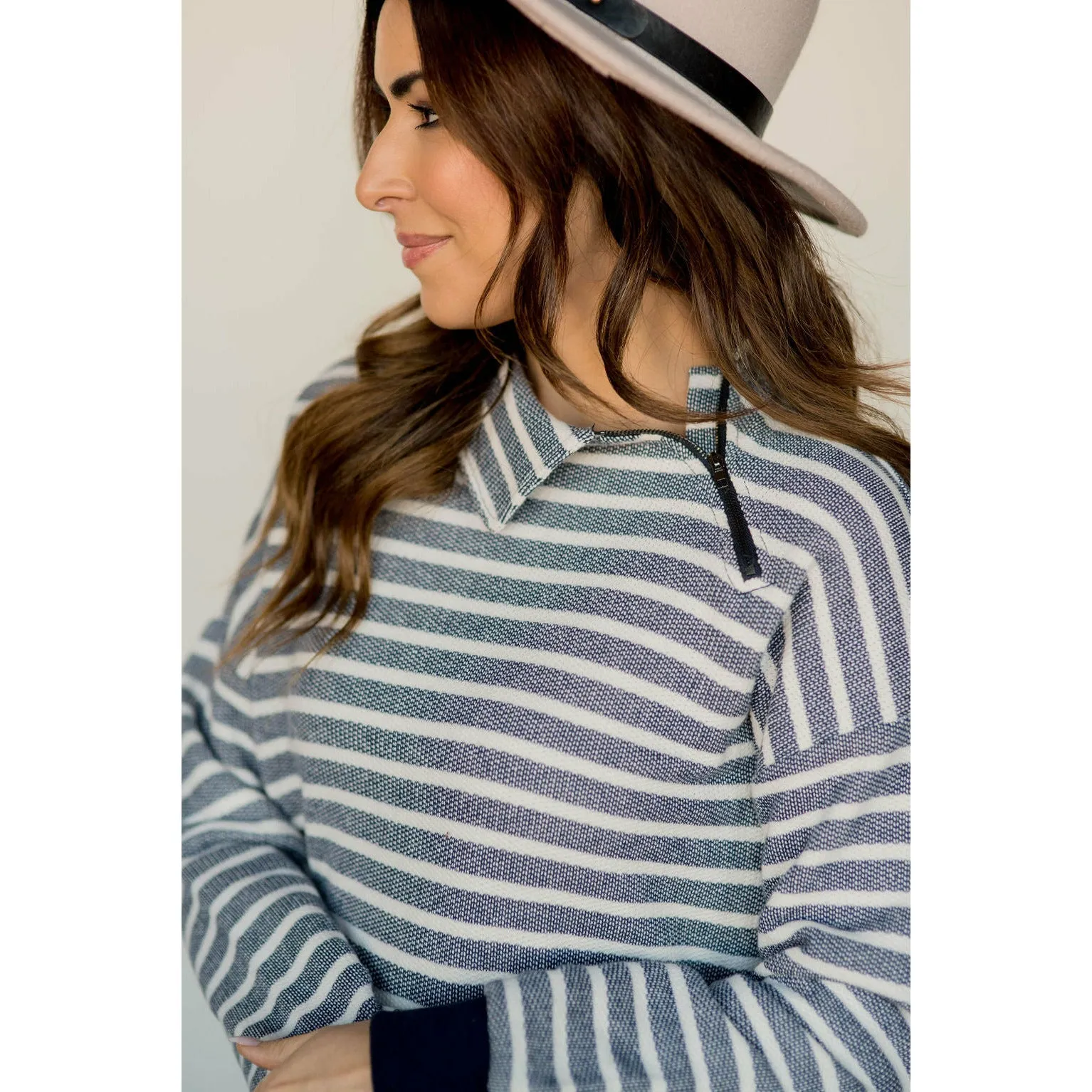 Knit Stripe Neck Zipper Sweater