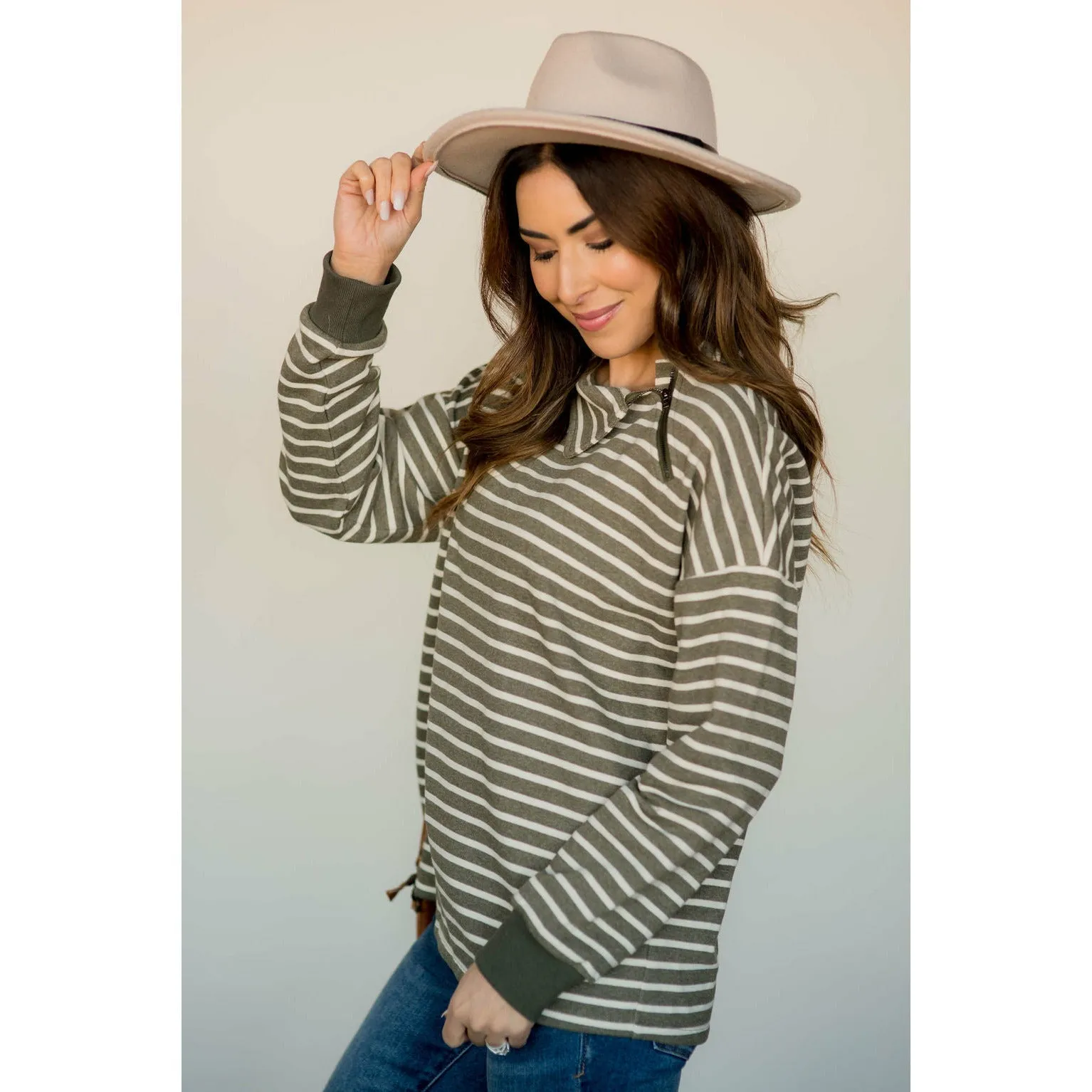 Knit Stripe Neck Zipper Sweater
