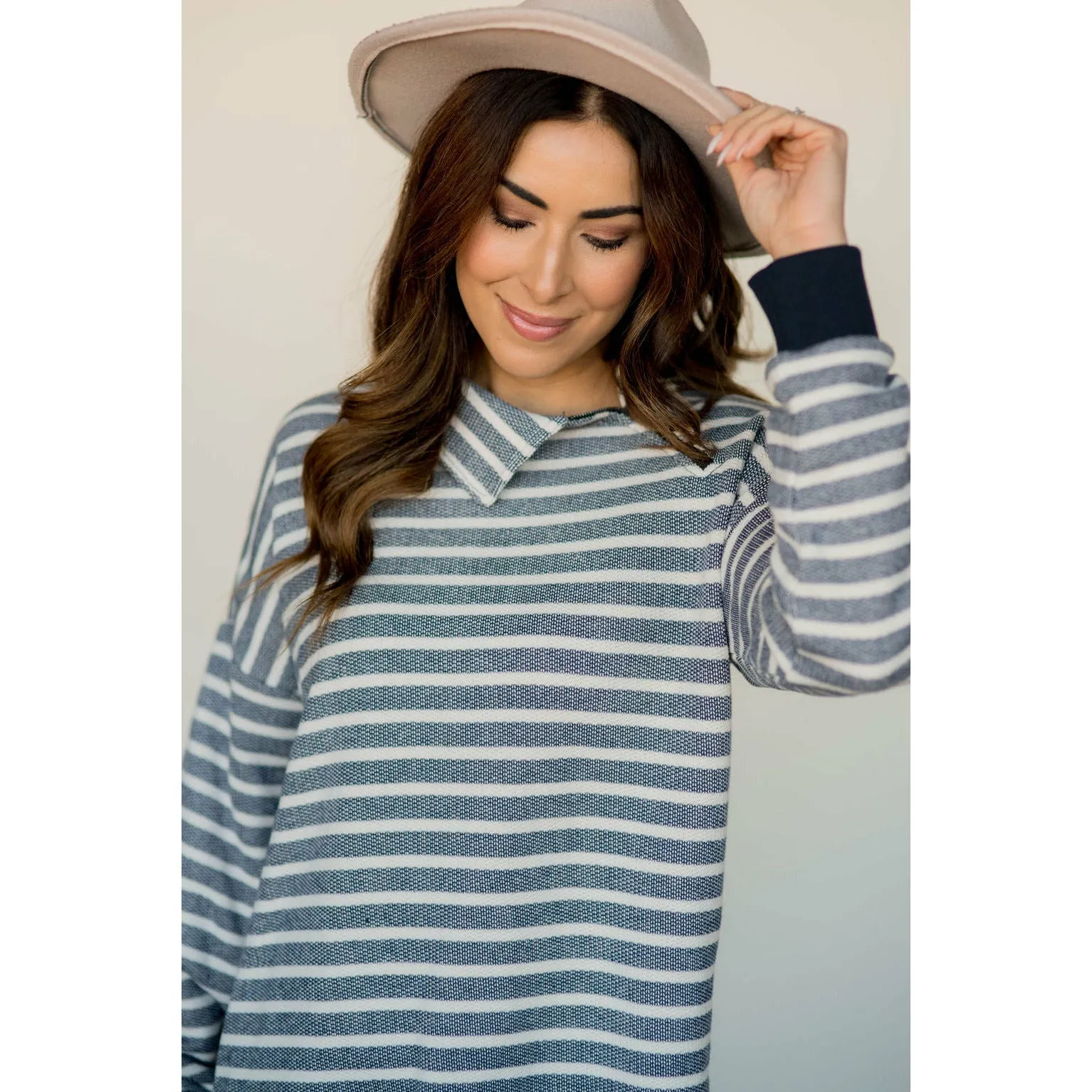 Knit Stripe Neck Zipper Sweater