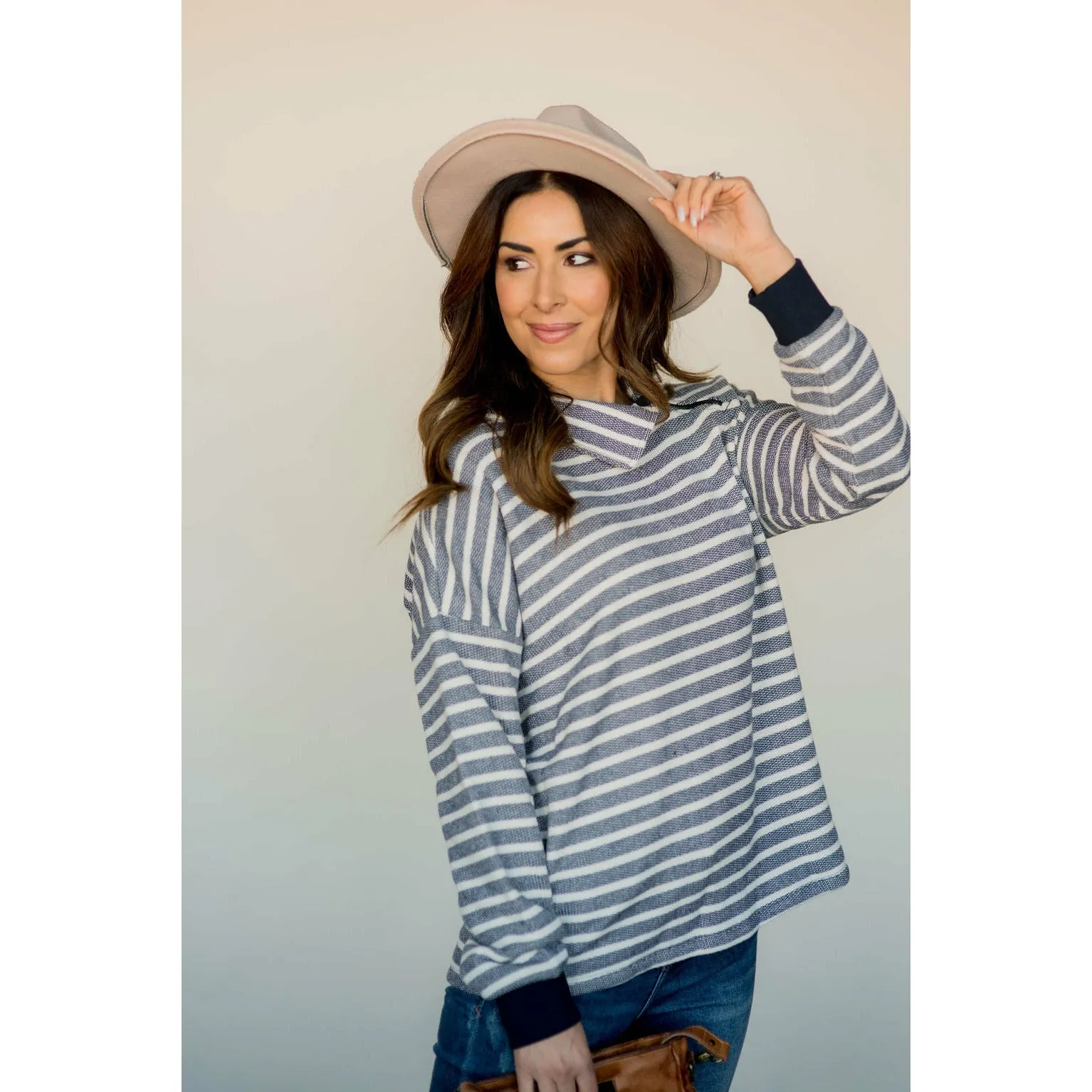 Knit Stripe Neck Zipper Sweater