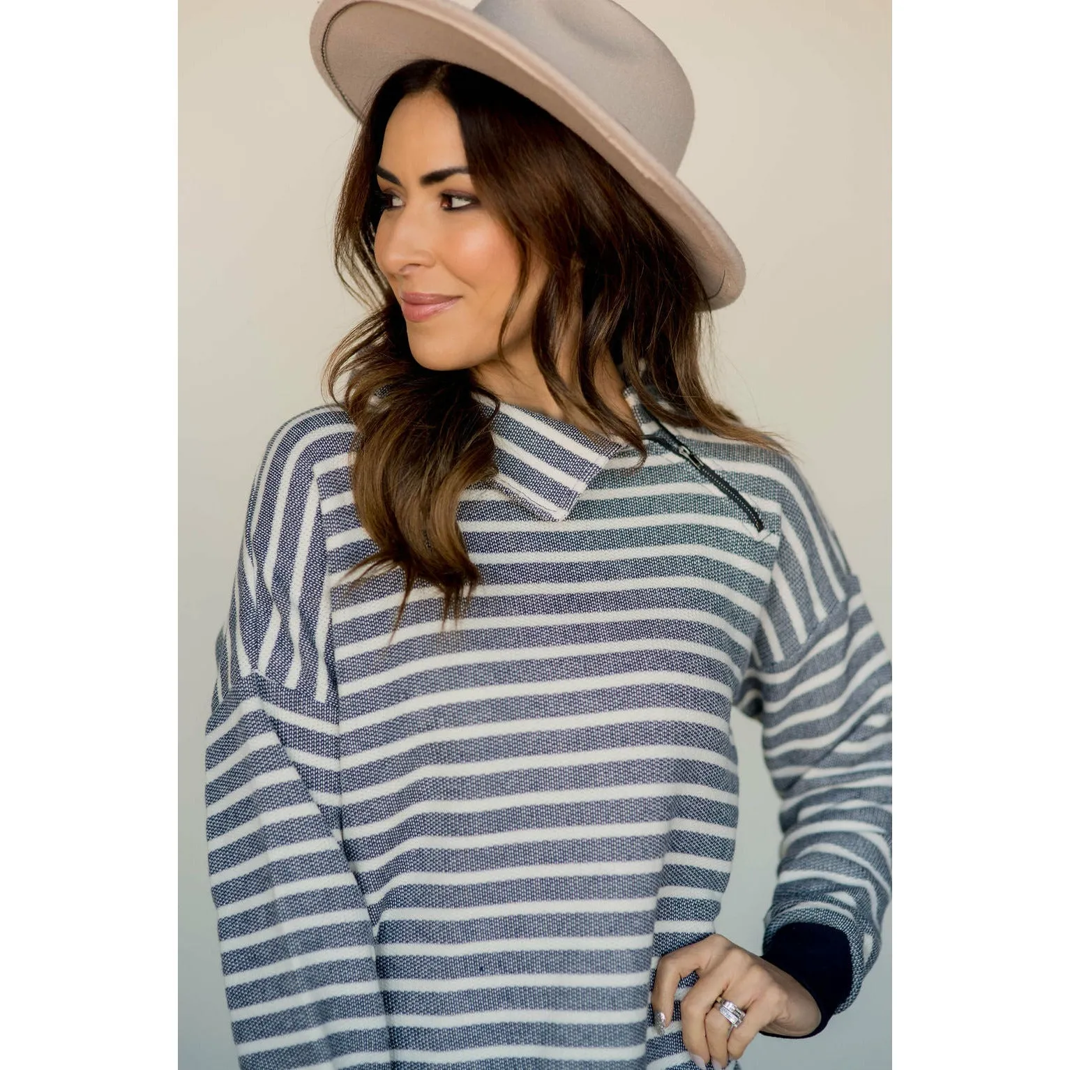 Knit Stripe Neck Zipper Sweater