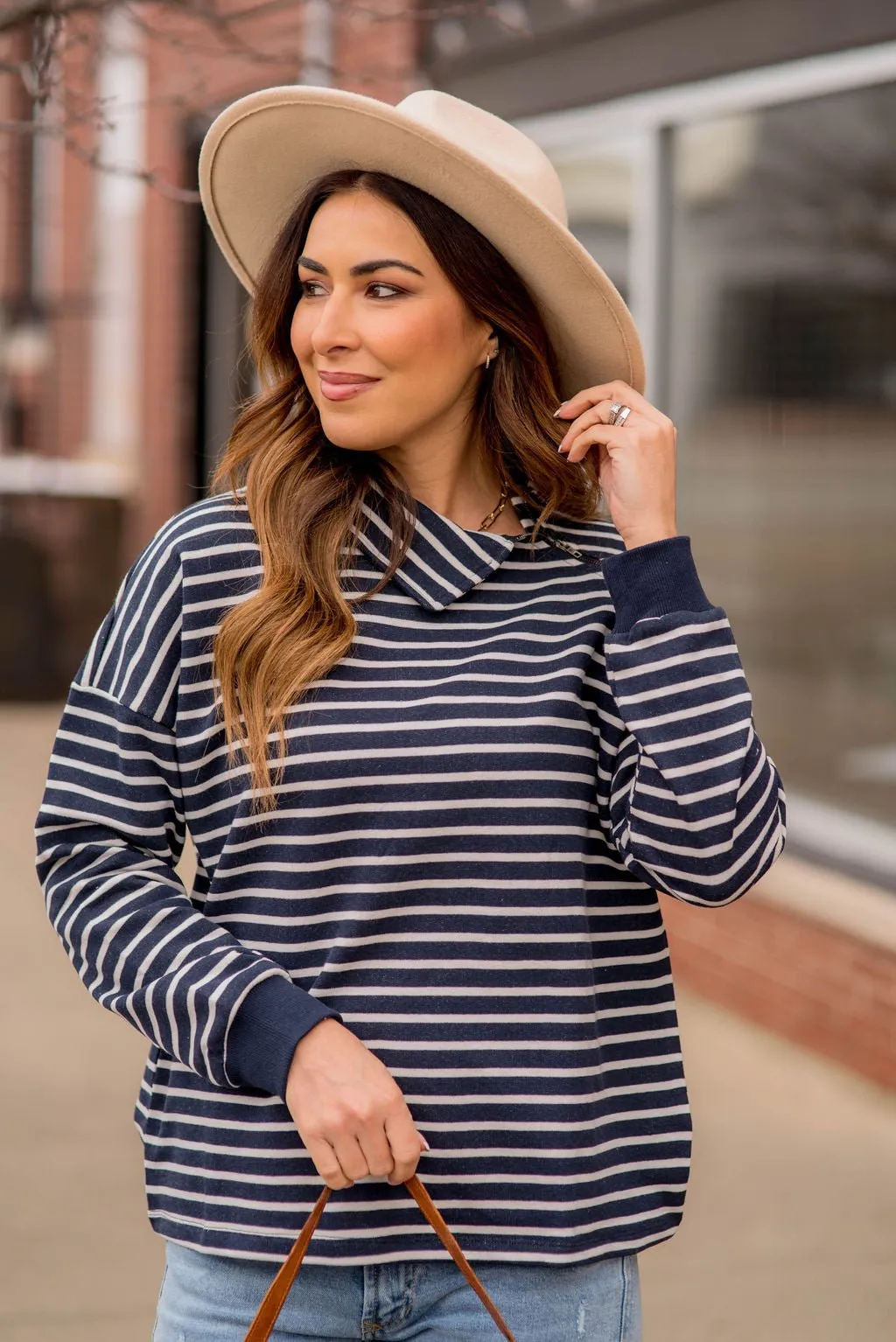 Knit Stripe Neck Zipper Sweater