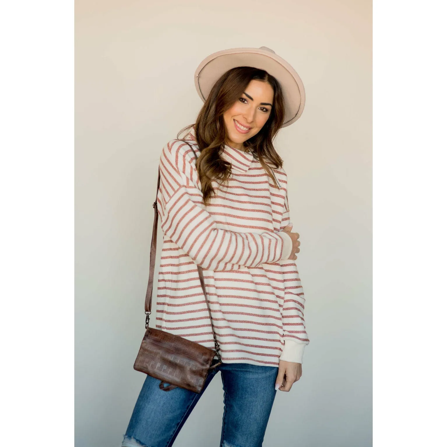 Knit Stripe Neck Zipper Sweater