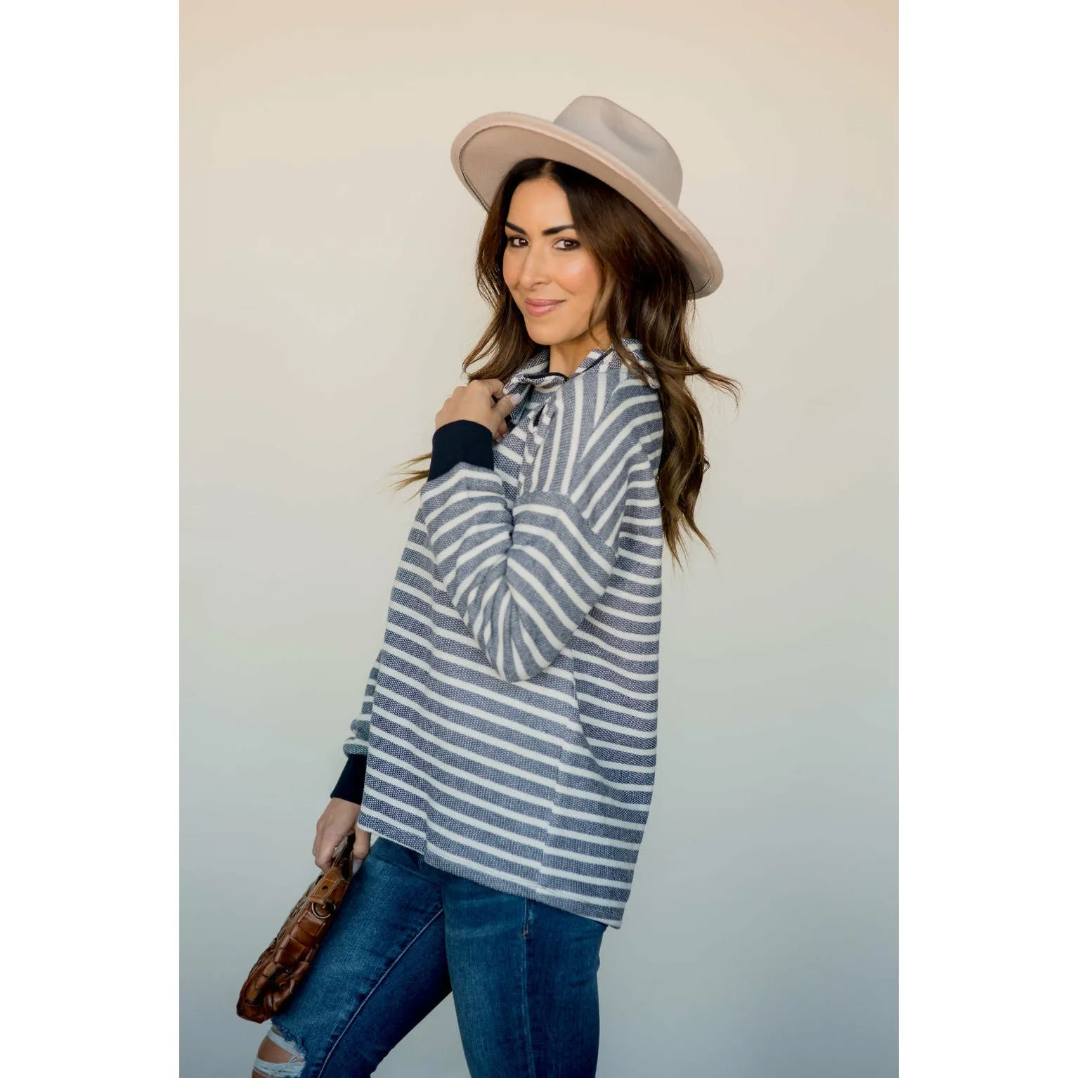 Knit Stripe Neck Zipper Sweater