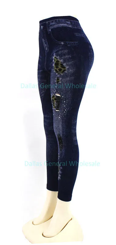 Ladies Fashion Pull On Cut Out Jeggings Wholesale