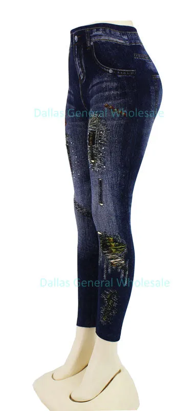 Ladies Fashion Pull On Cut Out Jeggings Wholesale