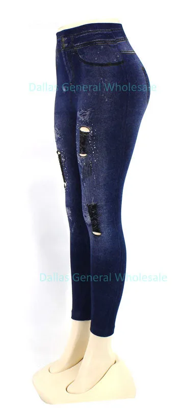 Ladies Fashion Pull On Cut Out Jeggings Wholesale