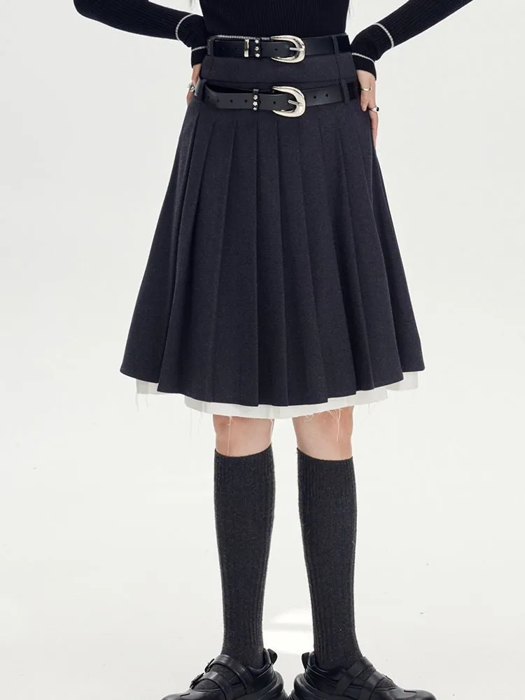 Layered Pleats Middle Skirt