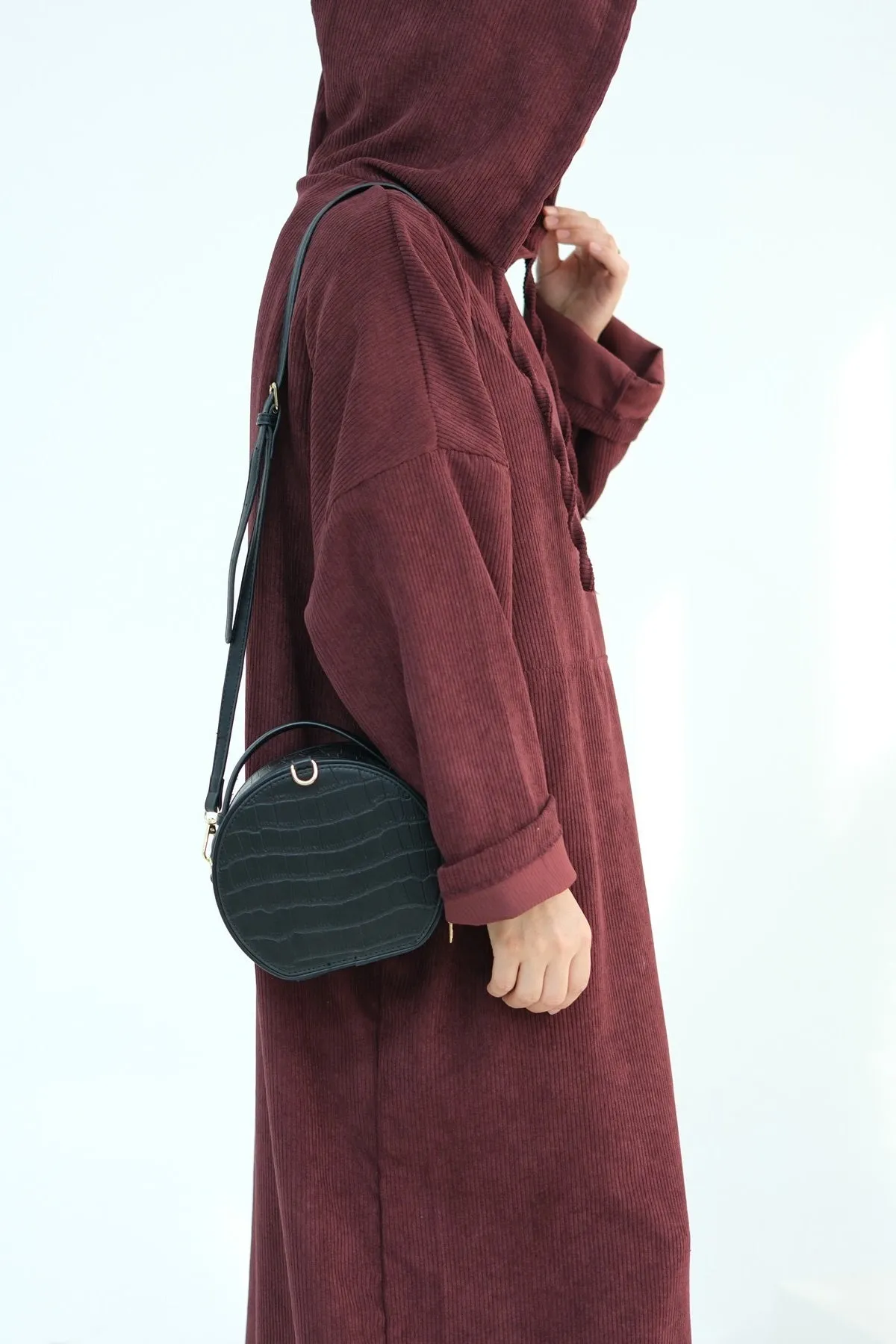LAYLA Corduroy Hoodie Abaya 890-Wine Red