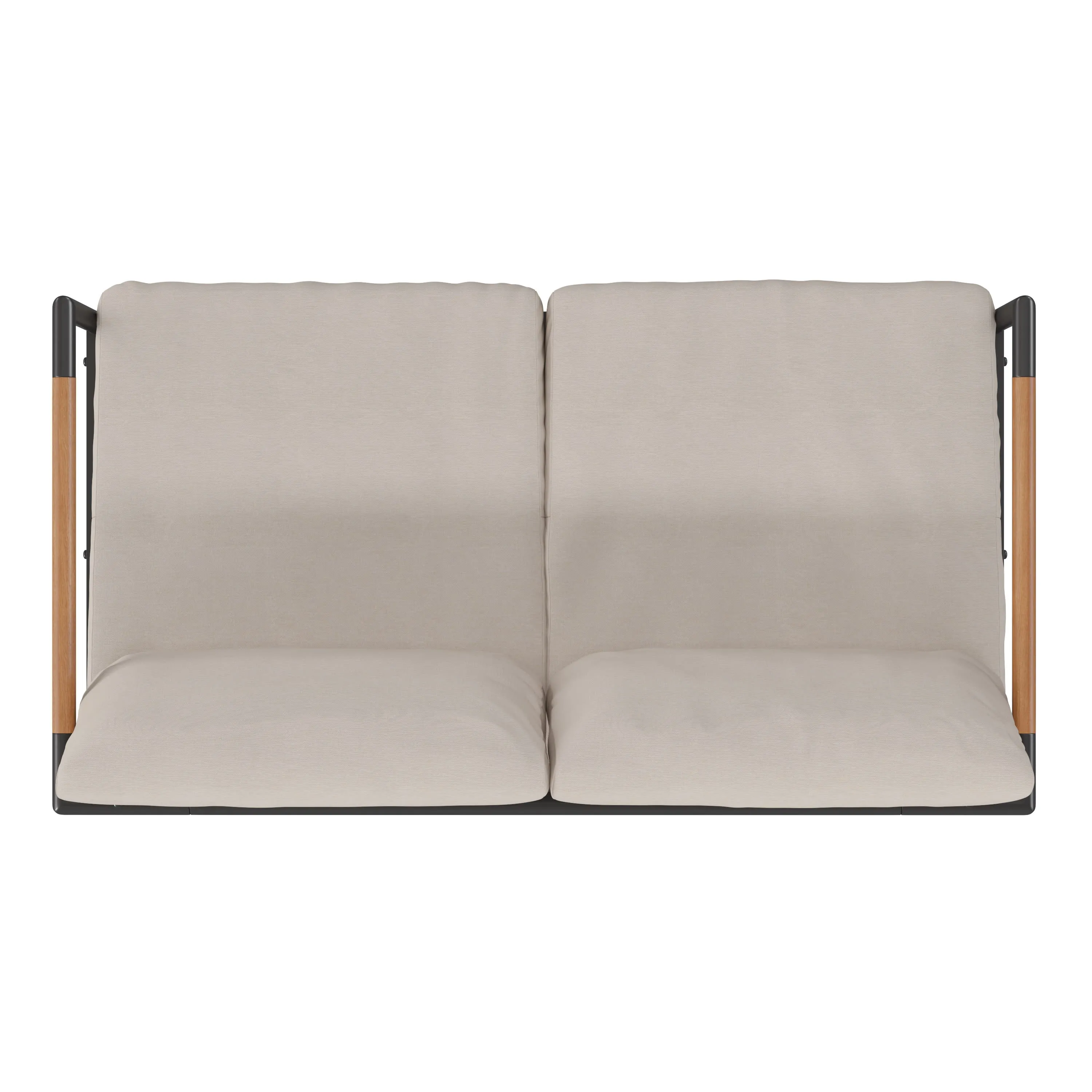 Lea Indoor/Outdoor Patio Loveseat with Cushions - Modern Aluminum Framed Loveseat with Teak Accent Arms