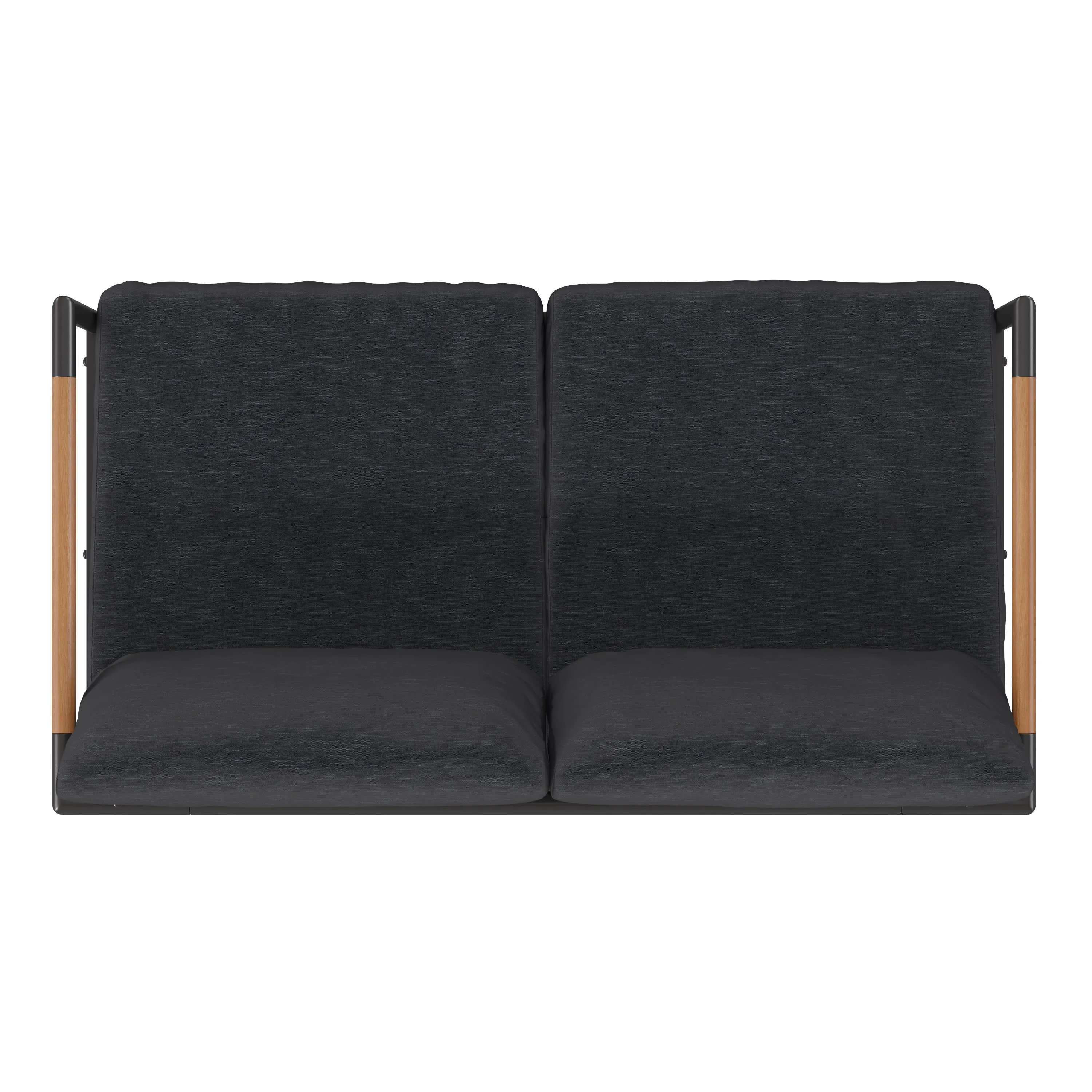 Lea Indoor/Outdoor Patio Loveseat with Cushions - Modern Aluminum Framed Loveseat with Teak Accent Arms