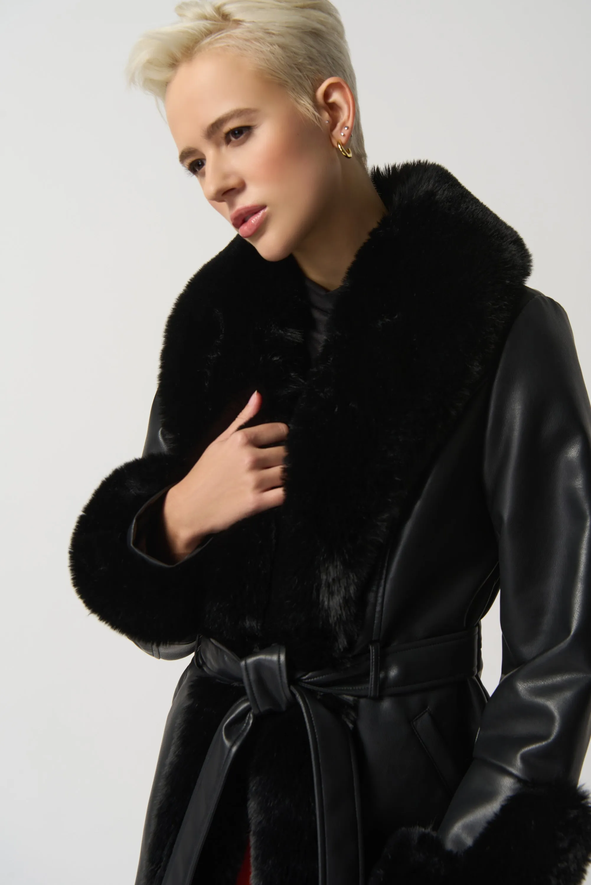 Leatherette Coat with Faux Fur 233927