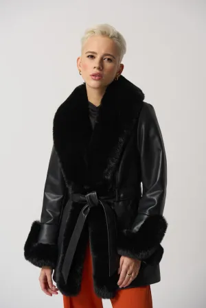 Leatherette Coat with Faux Fur 233927