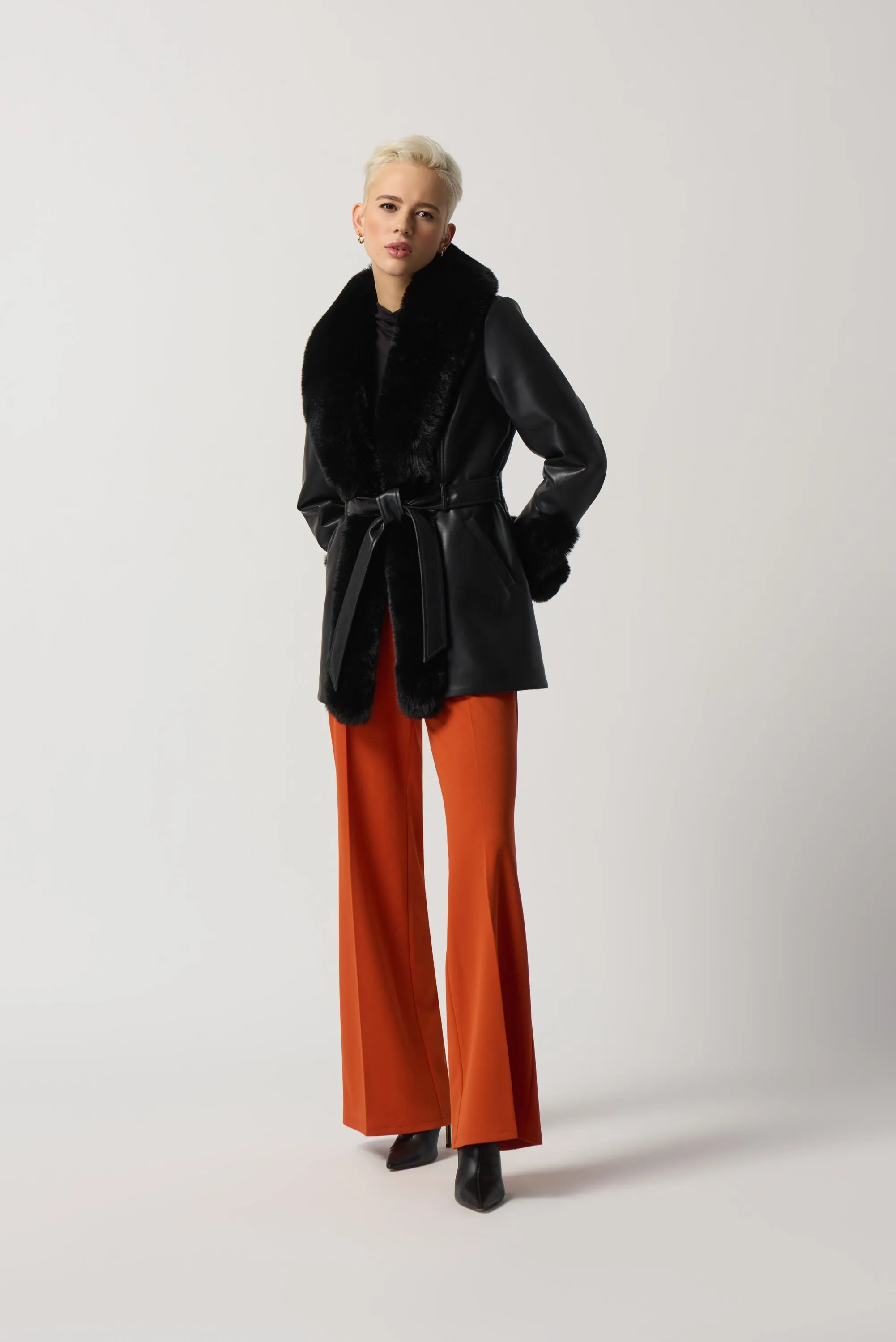 Leatherette Coat with Faux Fur 233927