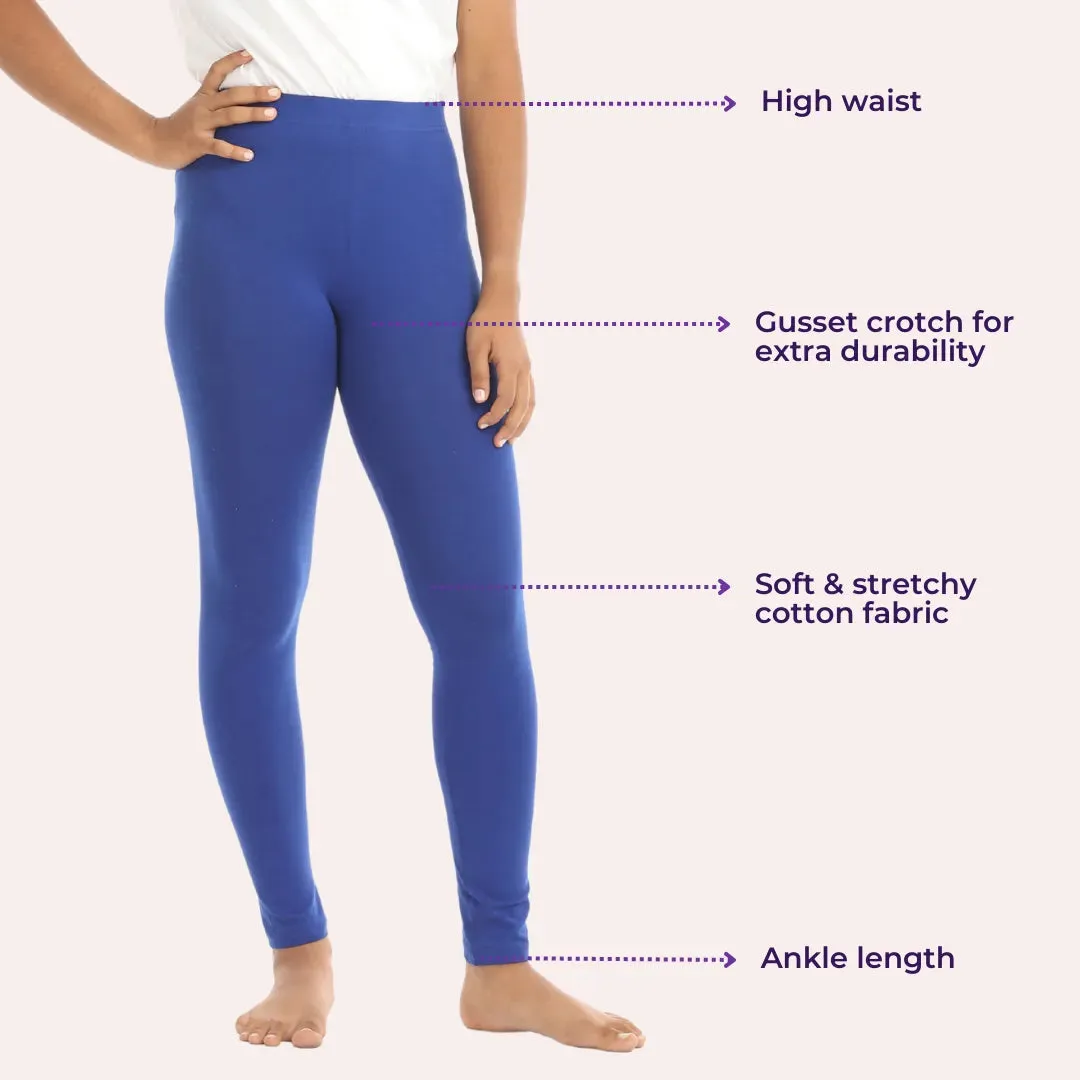 Leggings | Ankle Length | Soft Cotton & Elastane Blend | Gusset Crotch Prevents Tearing | Vibrant Colors