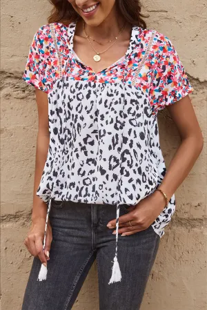 Leopard Tassel Tie Blouse