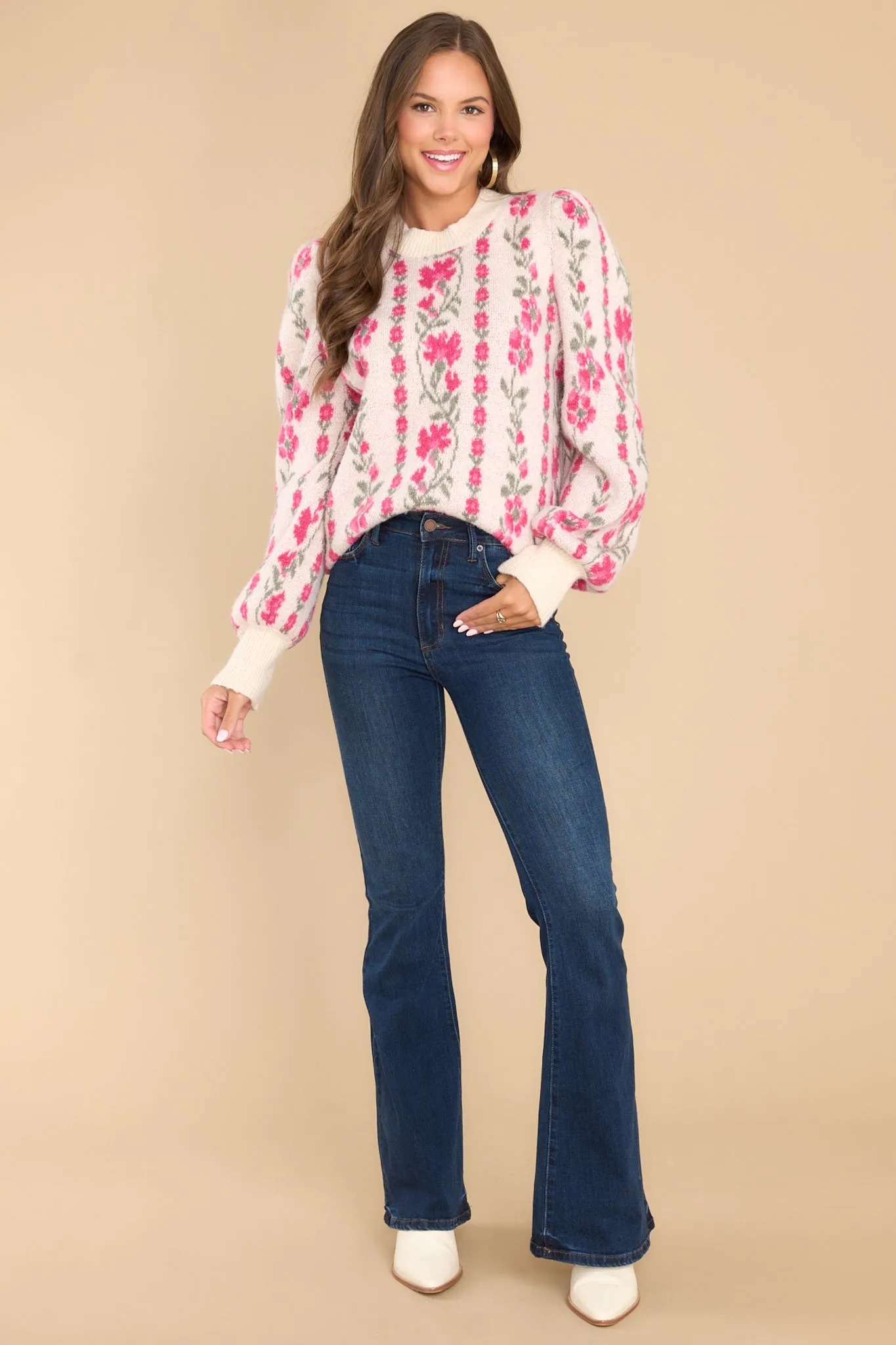Let Your Light Shine Ivory Floral Sweater
