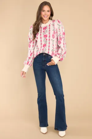 Let Your Light Shine Ivory Floral Sweater