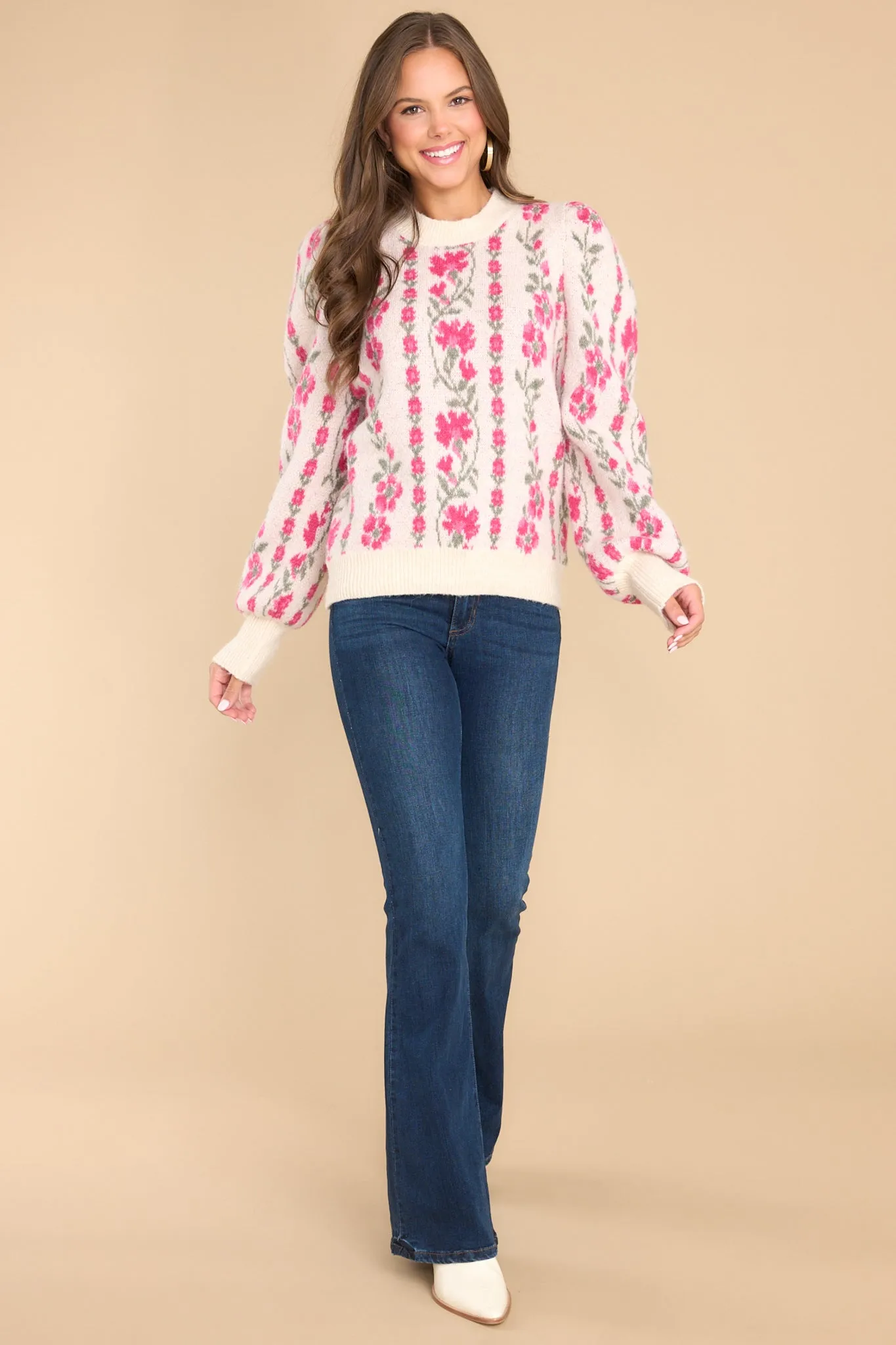 Let Your Light Shine Ivory Floral Sweater
