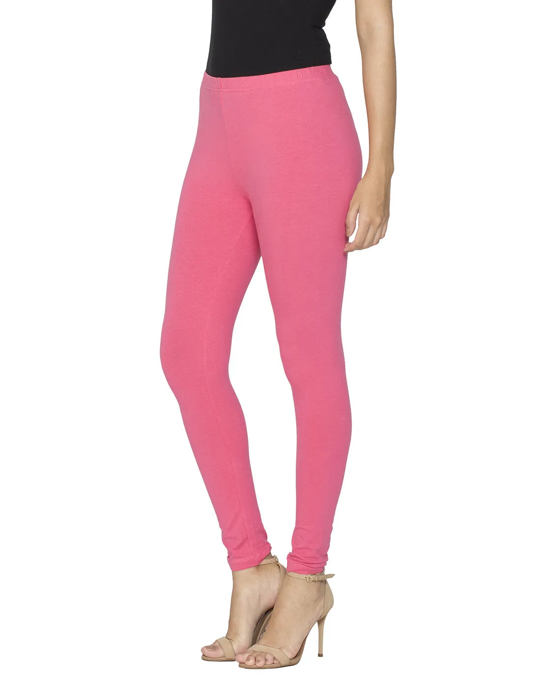 Libertina Pink Rose Solid Jersey Lycra Ankle Leggings for Women